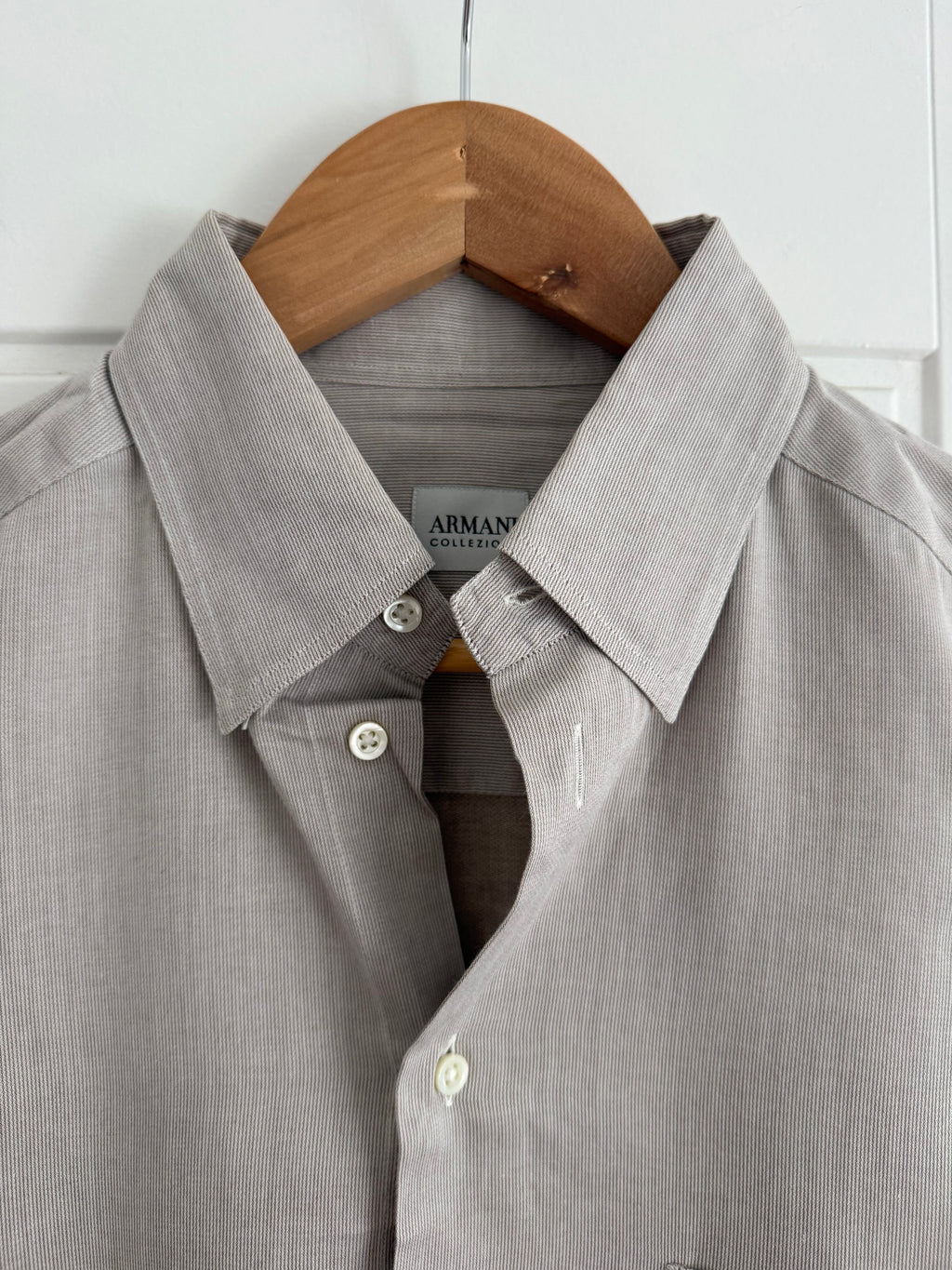 Armani 1990s Taupe Beige Cotton Shirt - Size M