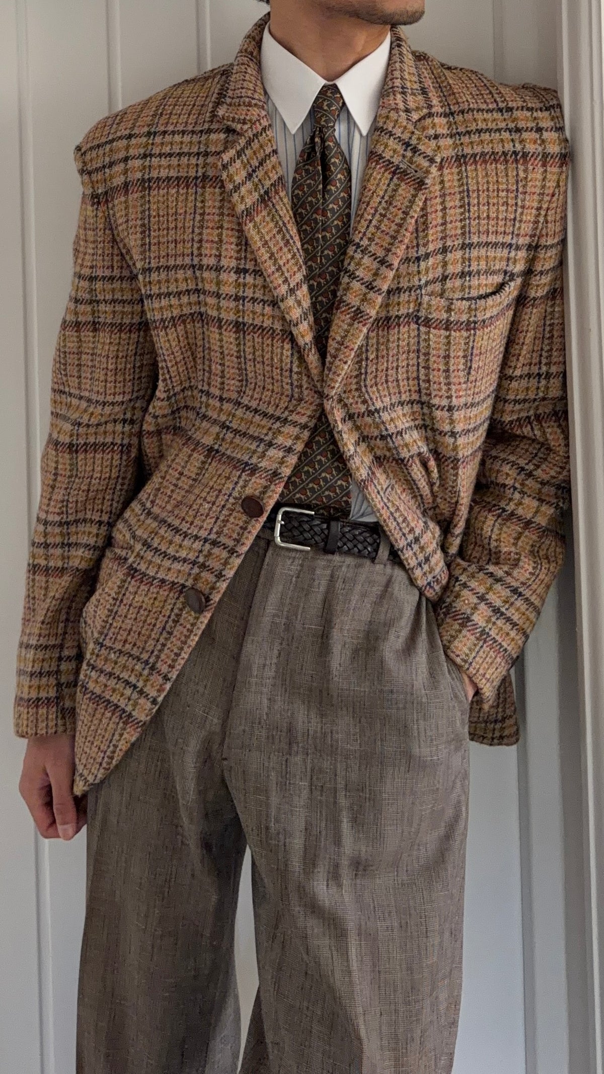 Emporio Armani 1990s 3B Check Wool Textured Sport Jacket Blazer - Size M