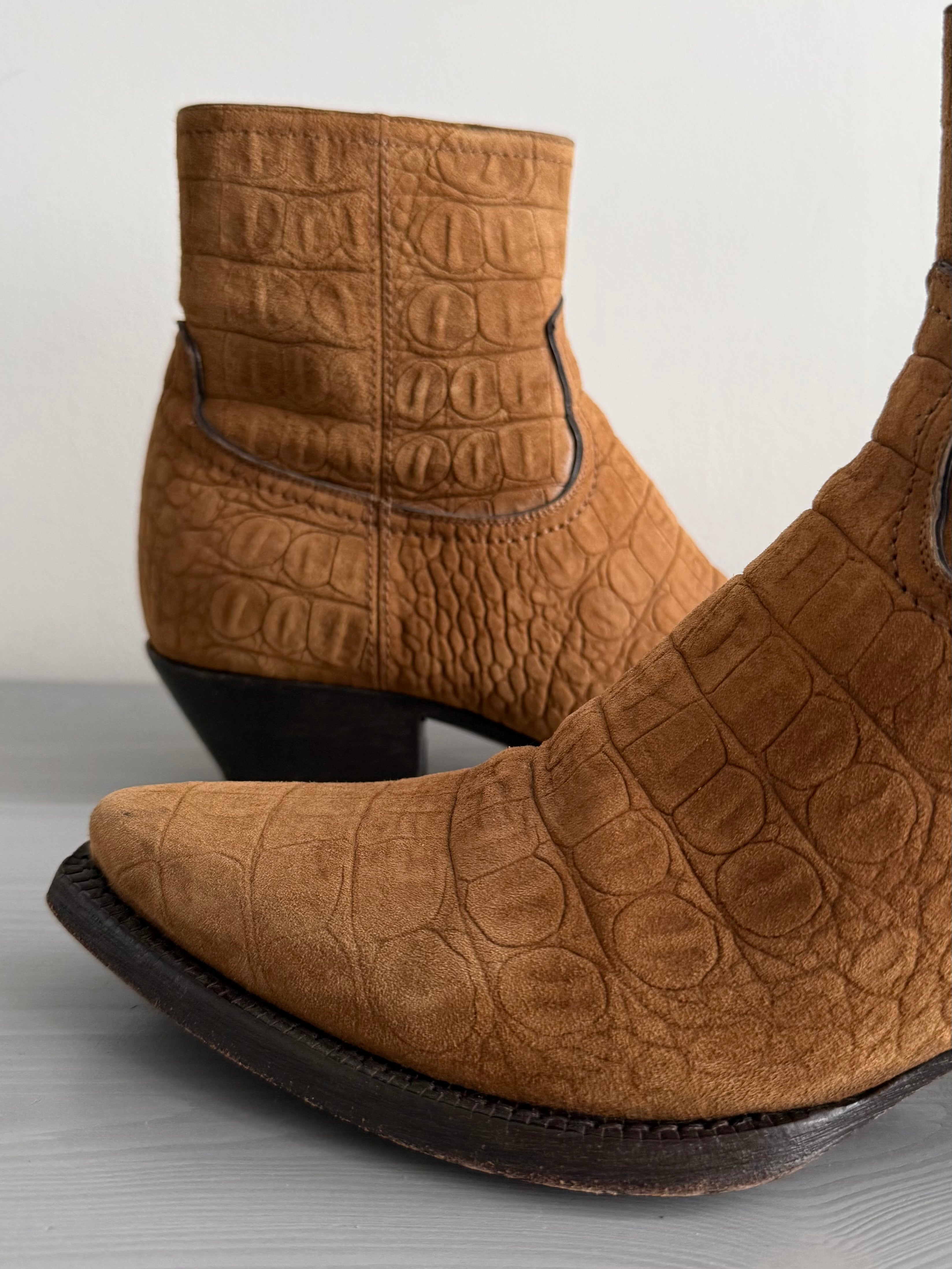 Saint Laurent Paris FW20 Croc Embossed Lukas Boots - Size US8