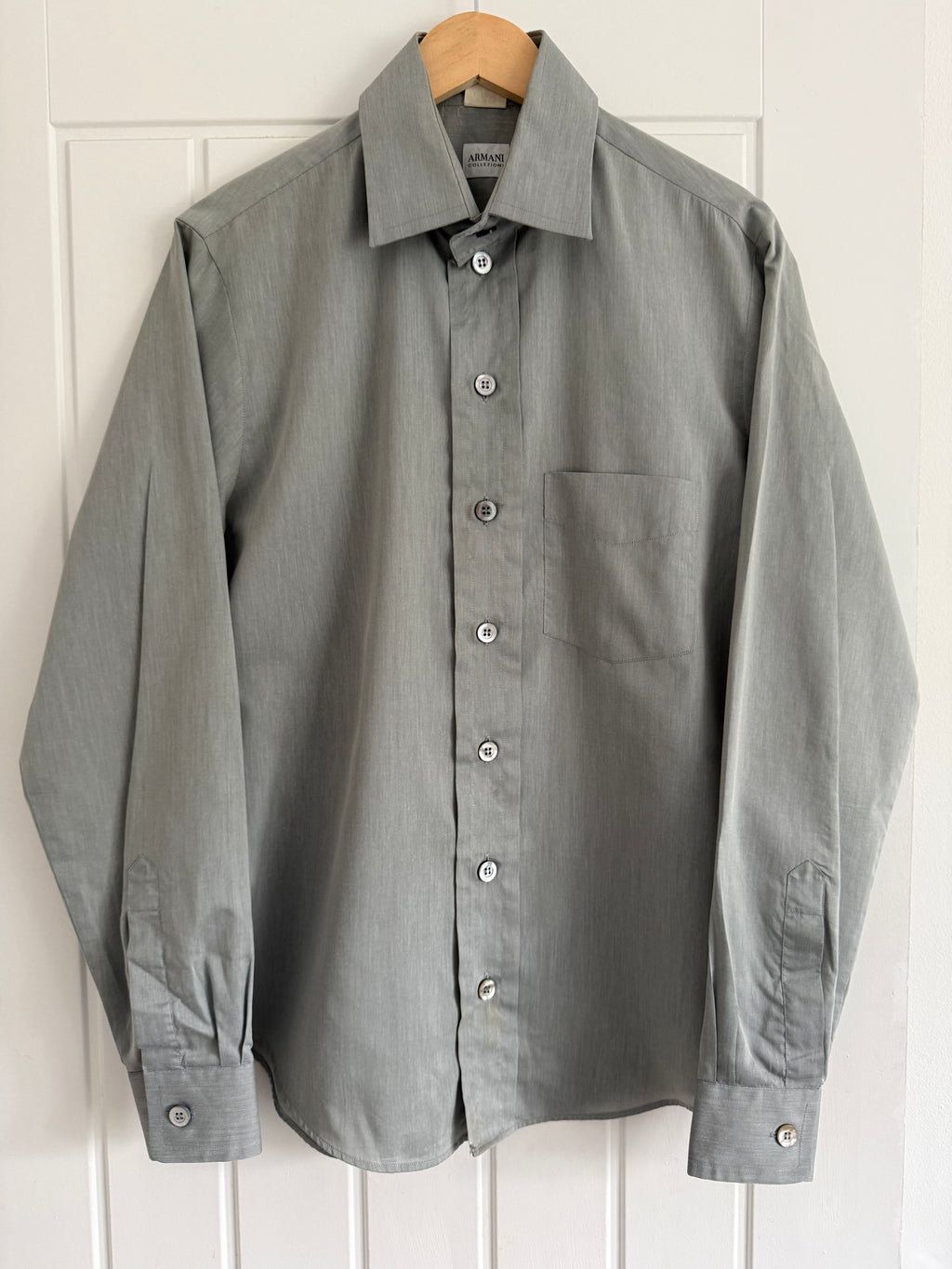 Armani 1990s Green Grey Cotton Shirt - Size M