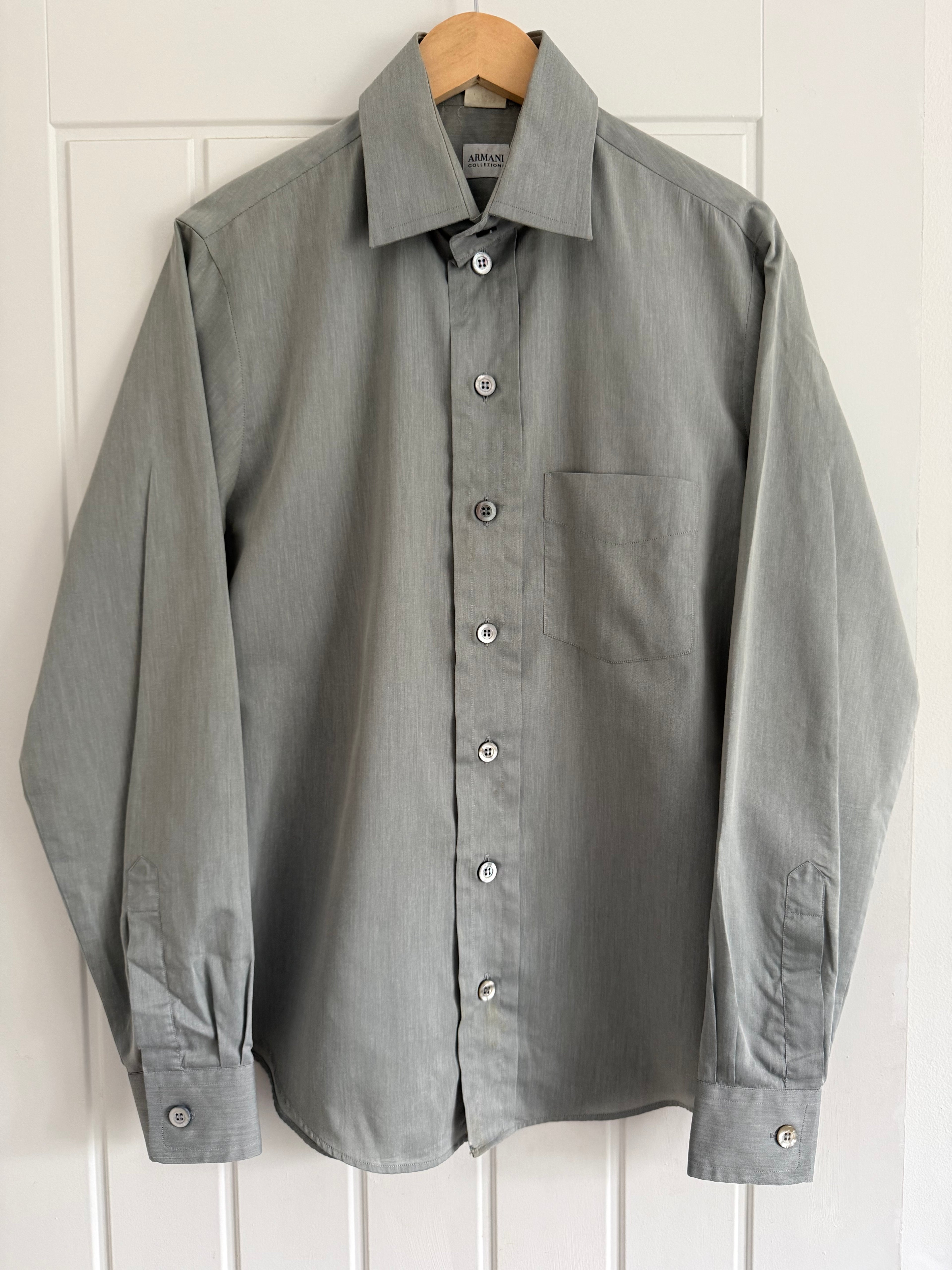 Armani 1990s Green Grey Cotton Shirt - Size M