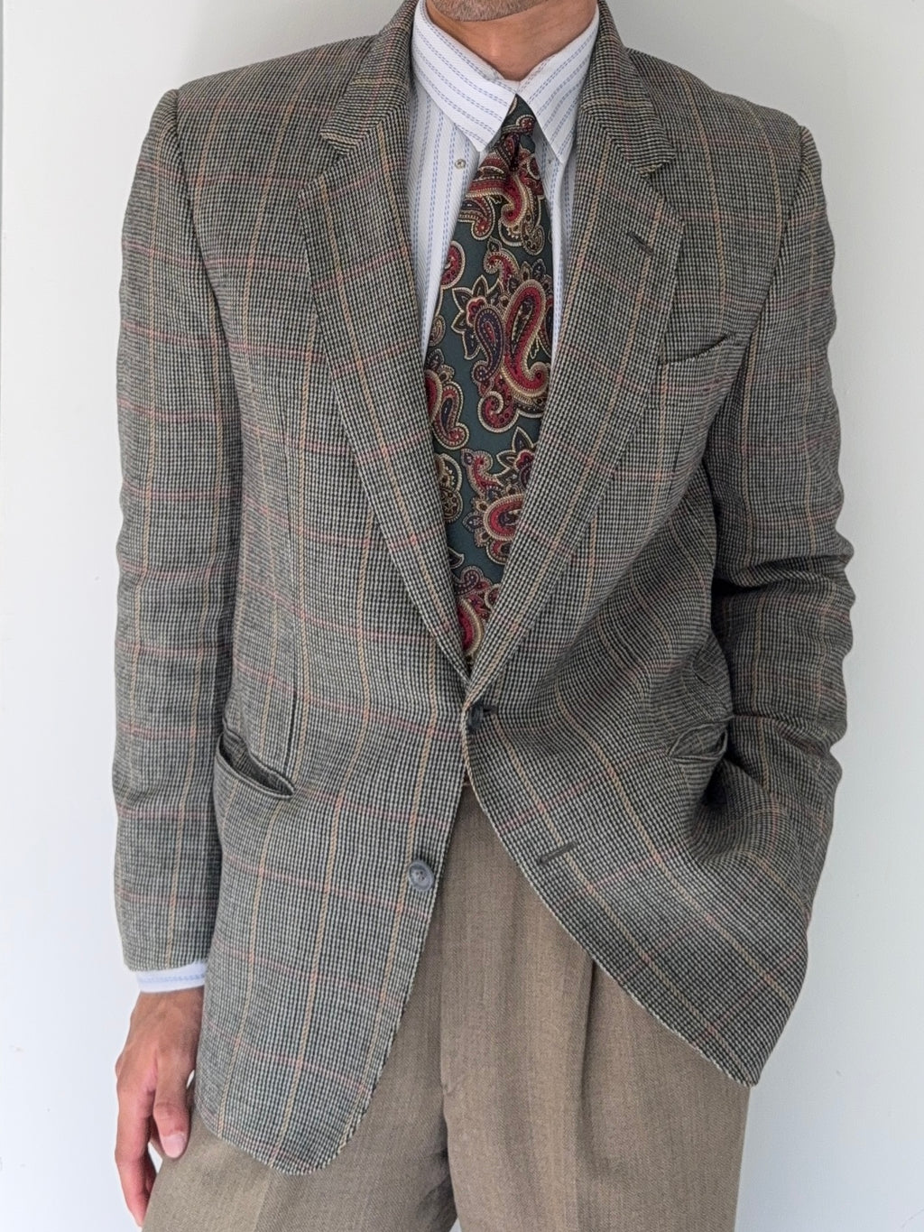 Valentino 1980s 2B Check Wool Sports Blazer Jacket - Size S