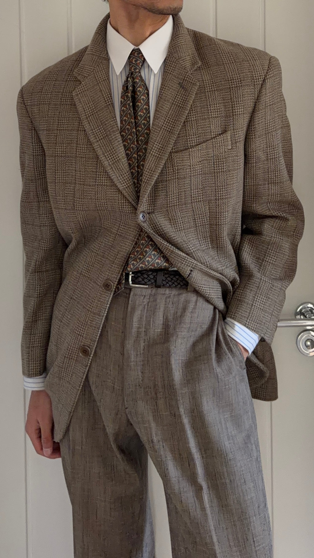 Emporio Armani 1990s 3B Wool Linen Textured Sport Jacket Blazer - Size M