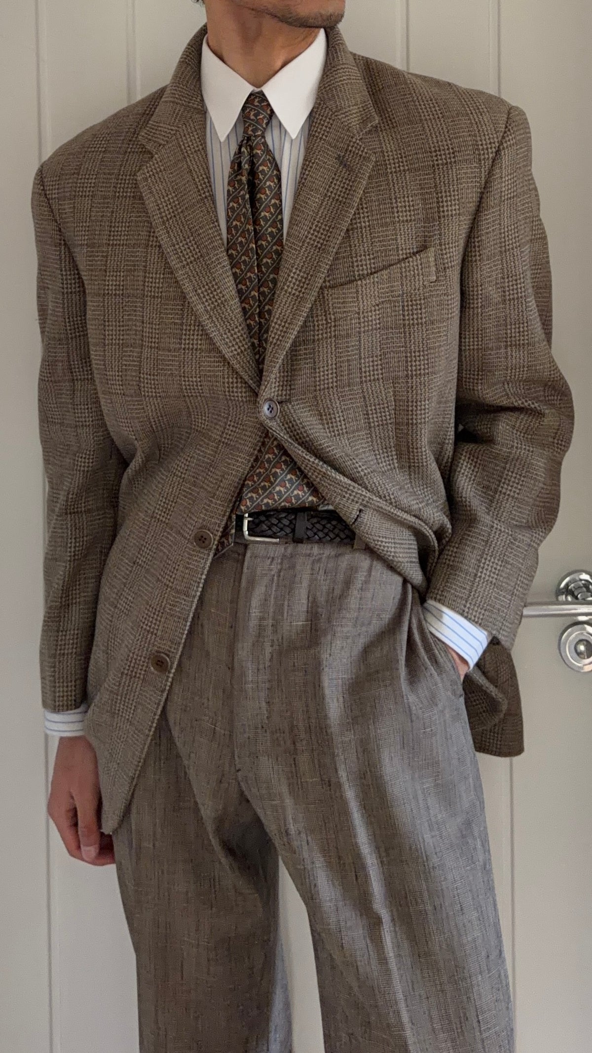 Emporio Armani 1990s 3B Wool Linen Textured Sport Jacket Blazer - Size M