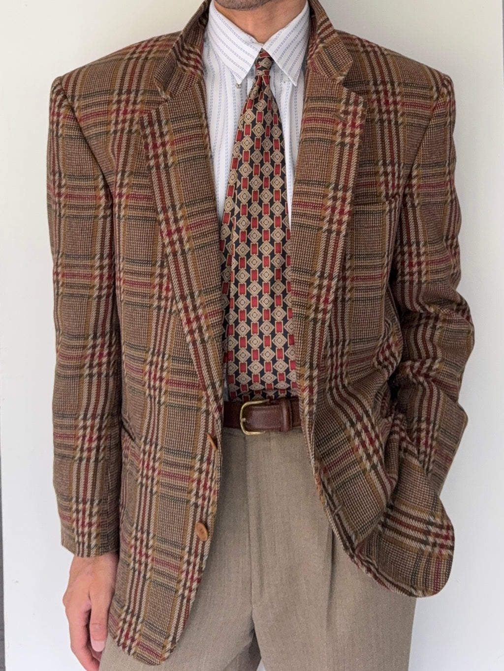 Valentino 1980s 2B Textured Wool Check Sports Jacket Blazer  - Size L