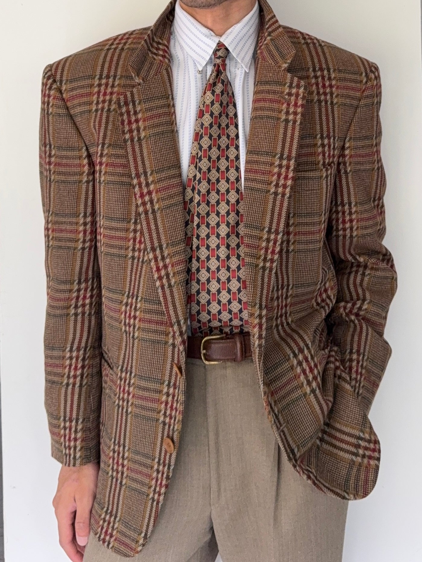 Valentino 1980s 2B Textured Wool Check Sports Jacket Blazer  - Size L