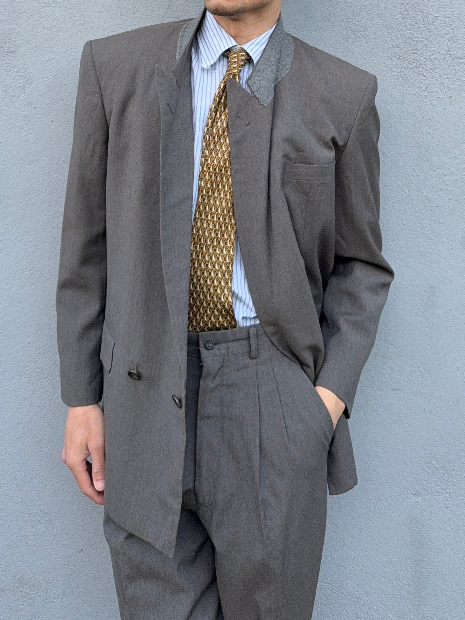 Comme Des Garcons Homme 1989 Double Breasted Pleated Wool Grey Suit - Size S Jacket / 28" Waist