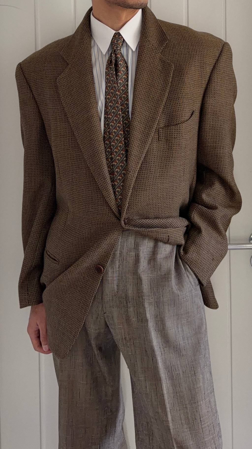 Mani Giorgio Armani 1980s Rolled 3B Wool Textured Sport Jacket Blazer - Size XL