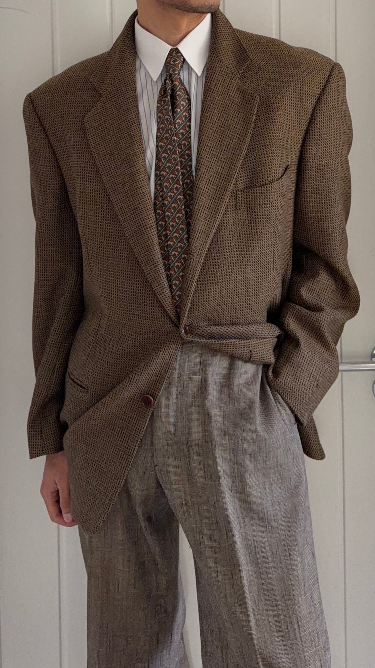 Mani Giorgio Armani 1980s Rolled 3B Wool Textured Sport Jacket Blazer - Size XL