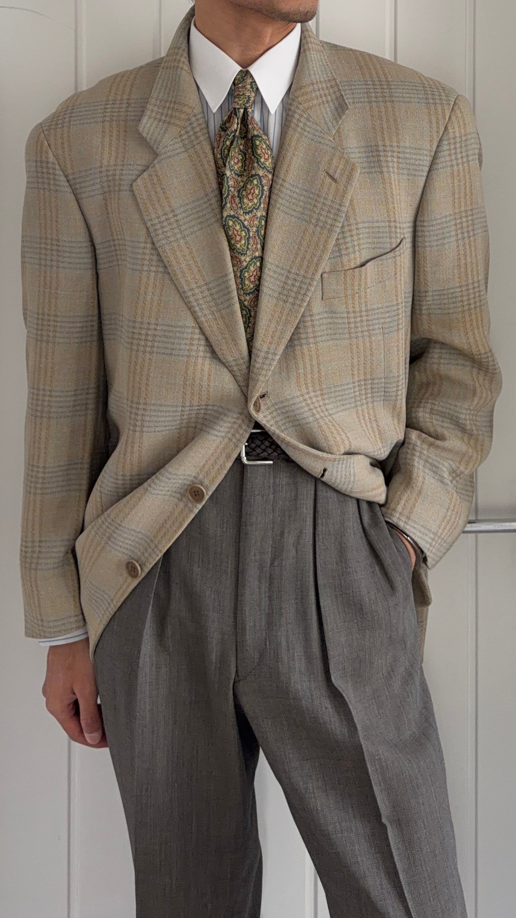 Giorgio Armani 1980s 3B Linen Cotton Textured Sport Jacket Blazer - Size XL