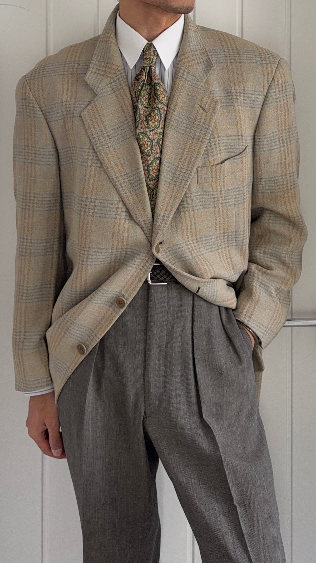 Giorgio Armani 1980s 3B Linen Cotton Textured Sport Jacket Blazer - Size XL