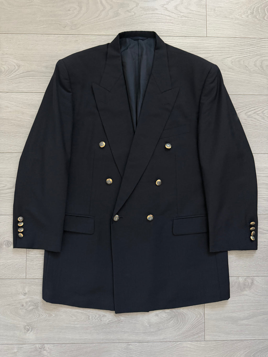 Dior 1980s Metal Button Unlined Double Breasted Wool Navy Sport Jacket Blazer - Size XL