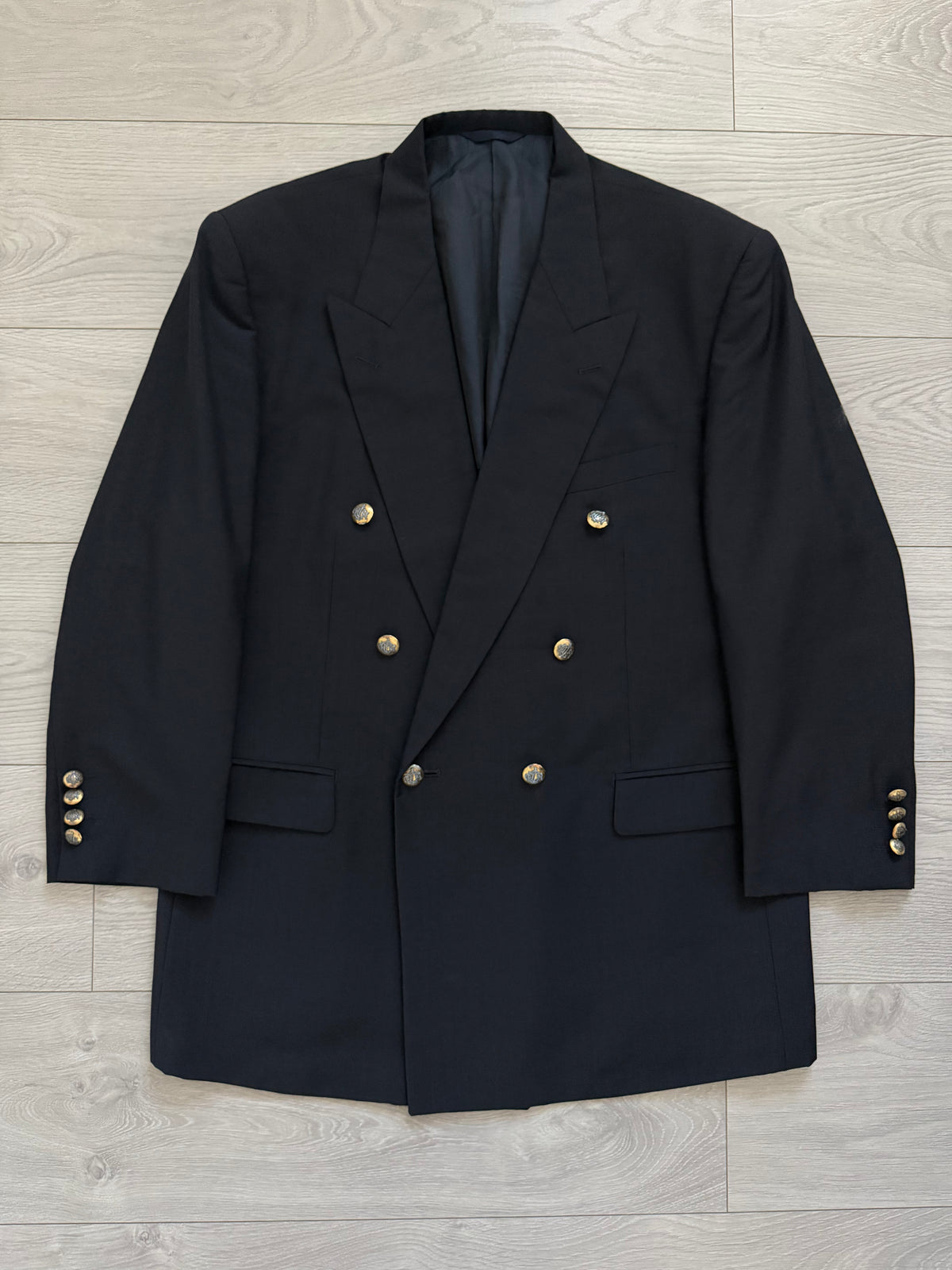 Dior 1980s Metal Button Unlined Double Breasted Wool Navy Sport Jacket Blazer - Size XL