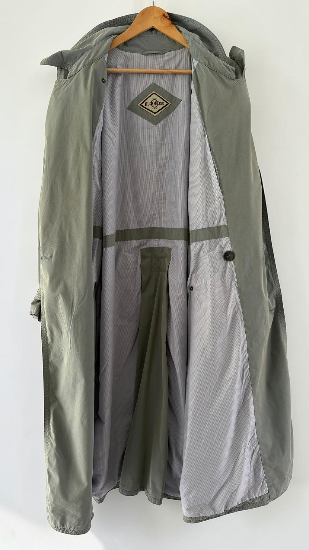 Hugo Boss 1980s Wool Cotton Steel Blue Trench Coat - Size L