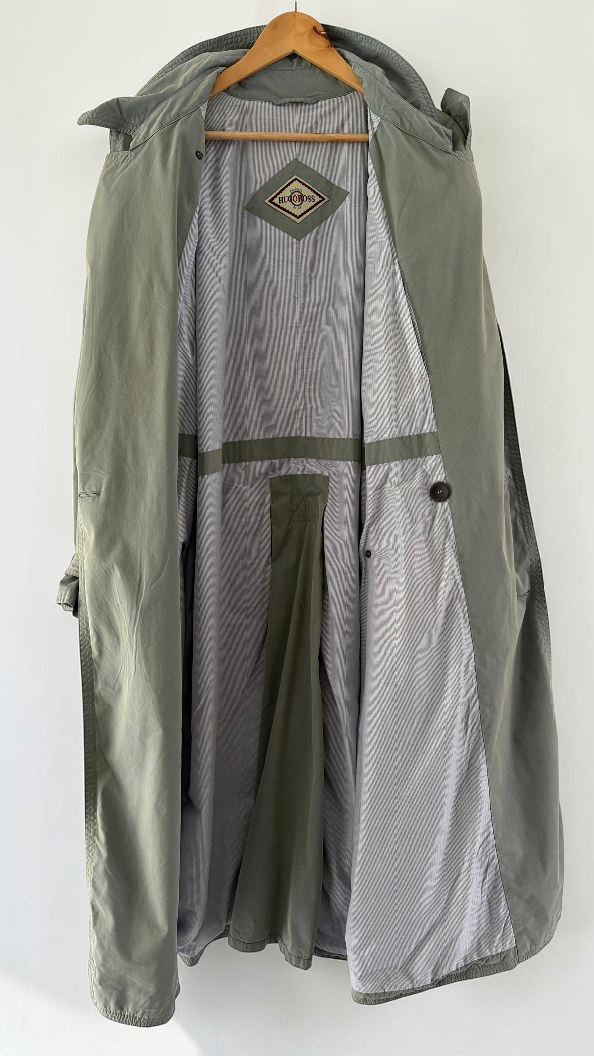 Hugo Boss 1980s Wool Cotton Steel Blue Trench Coat - Size L