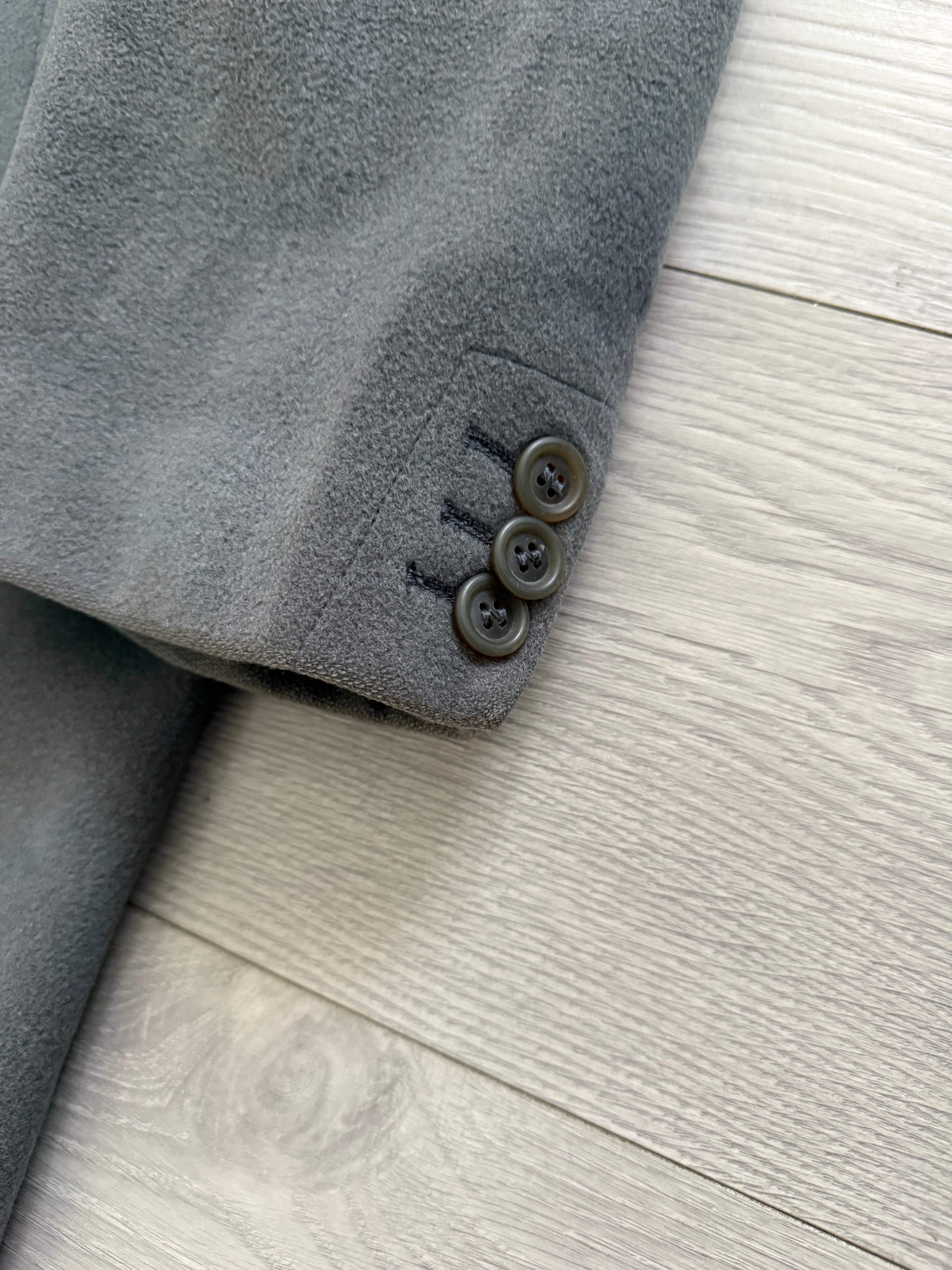 Hugo Boss 1980s 'Yamaha' Peaked Lapel Double-Breasted Wool Coat Grey - Size M