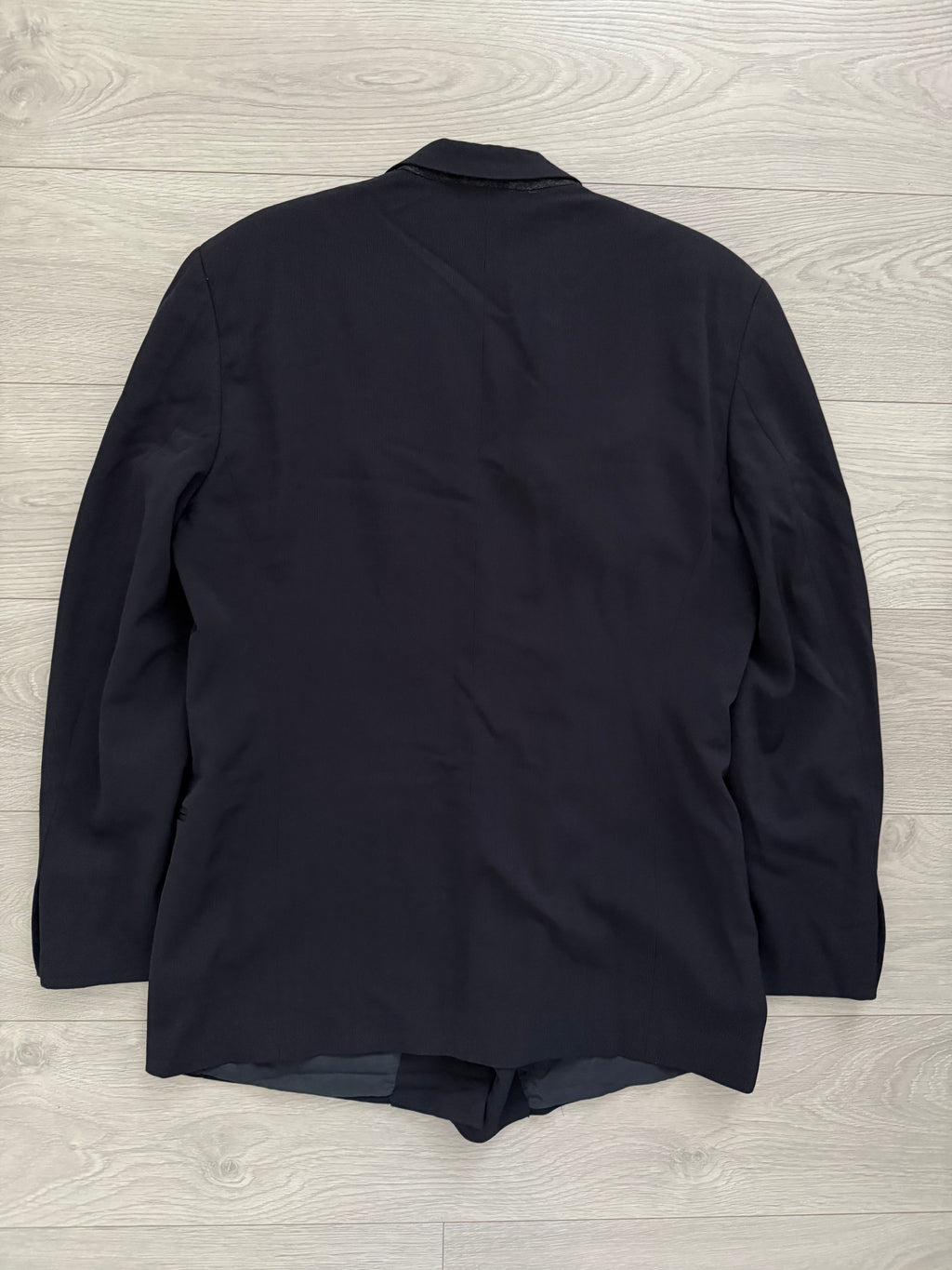 Giorgio Armani 1990s Double Breasted Pleated Navy Wool Suit  - Size L Jacket / 33" Waist