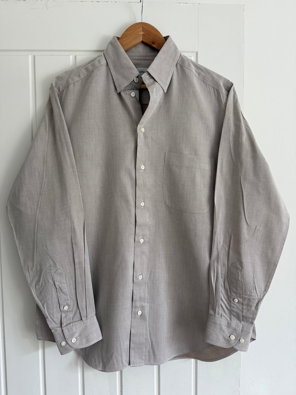 Armani 1990s Taupe Beige Cotton Shirt - Size M
