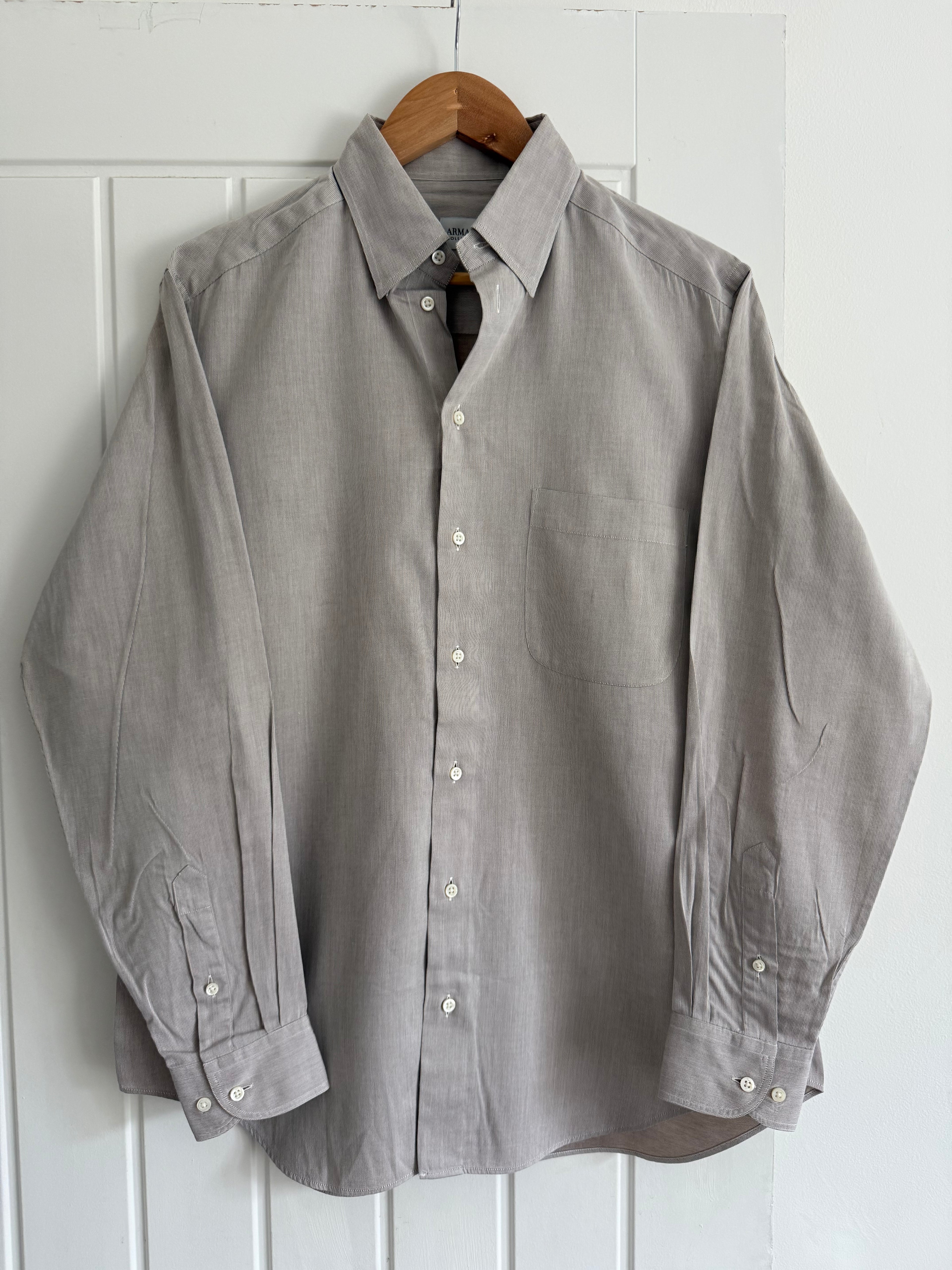 Armani 1990s Taupe Beige Cotton Shirt - Size M