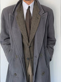 Hugo Boss 1980s 'Yamaha' Peaked Lapel Double-Breasted Wool Coat Grey - Size M