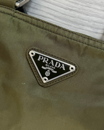 Prada 00s Vela Nylon Plaque Logo Crossbody Bag in Tundra Green