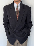 Hugo Boss 1980s 'Al Capone' Grey Peaked Lapel Double Breasted Wool Sports Jacket Blazer - Size L