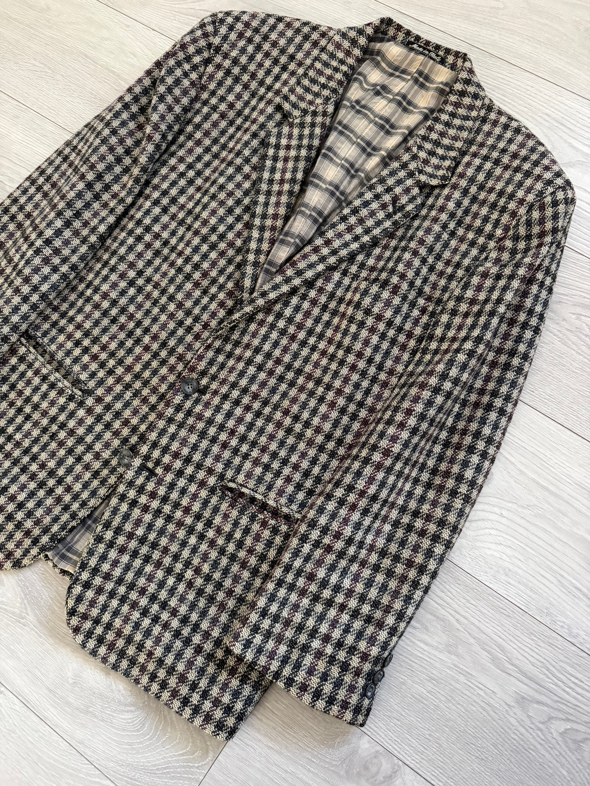 Emporio Armani 1980s 2B Gunclub Check Wool Textured Sport Jacket Blazer - Size L