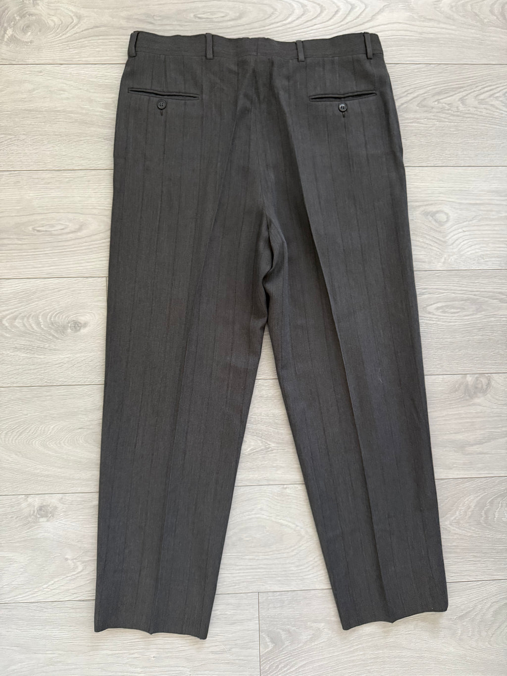 Giorgio Armani 1980s Peaked Lapel Double Breasted Textured Wool Pleated Suit - Size L Jacket / 36" Waist