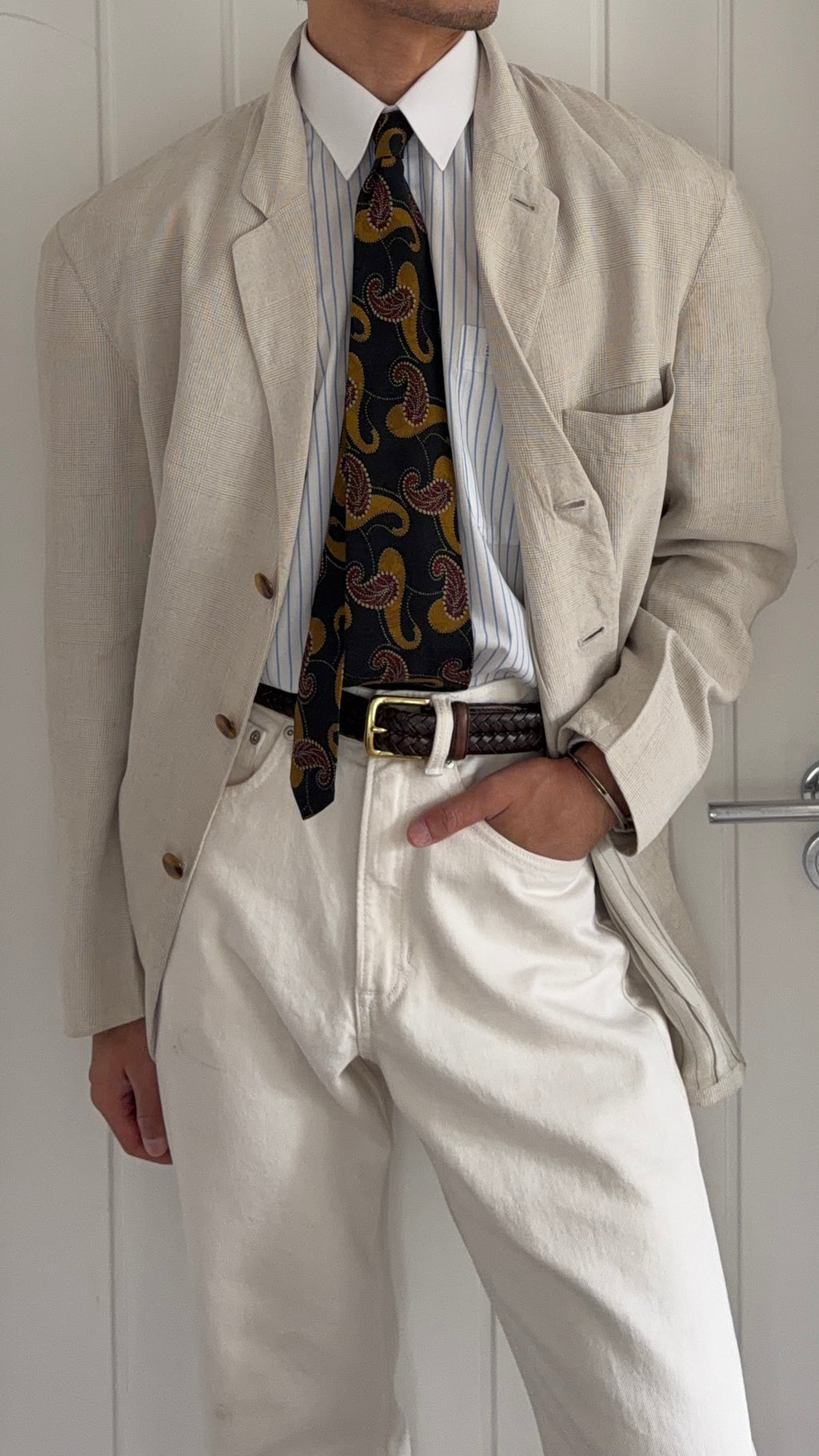 Emporio Armani 1990s 3B Linen Sport Jacket Blazer - Size L