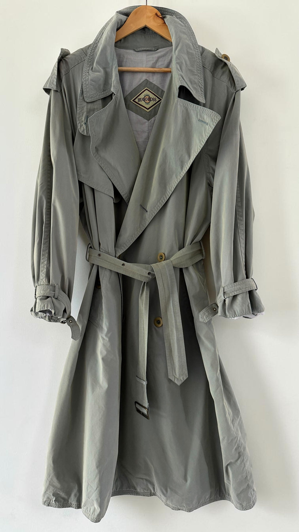 Hugo Boss 1980s Wool Cotton Steel Blue Trench Coat - Size L