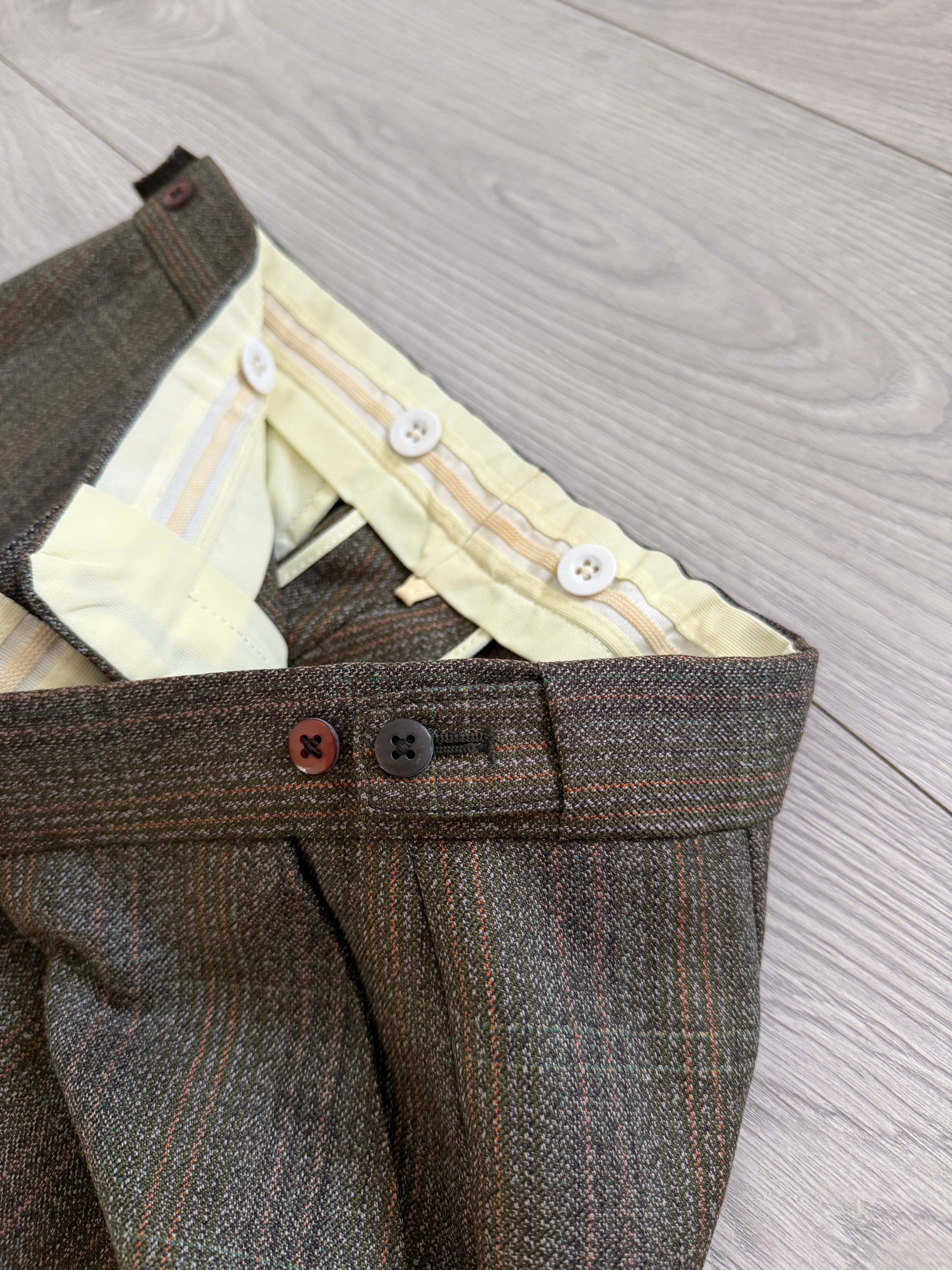 Vintage 1980s 2B Wool Textured Green Brown Suit - Size M Jacket / 32" Waist