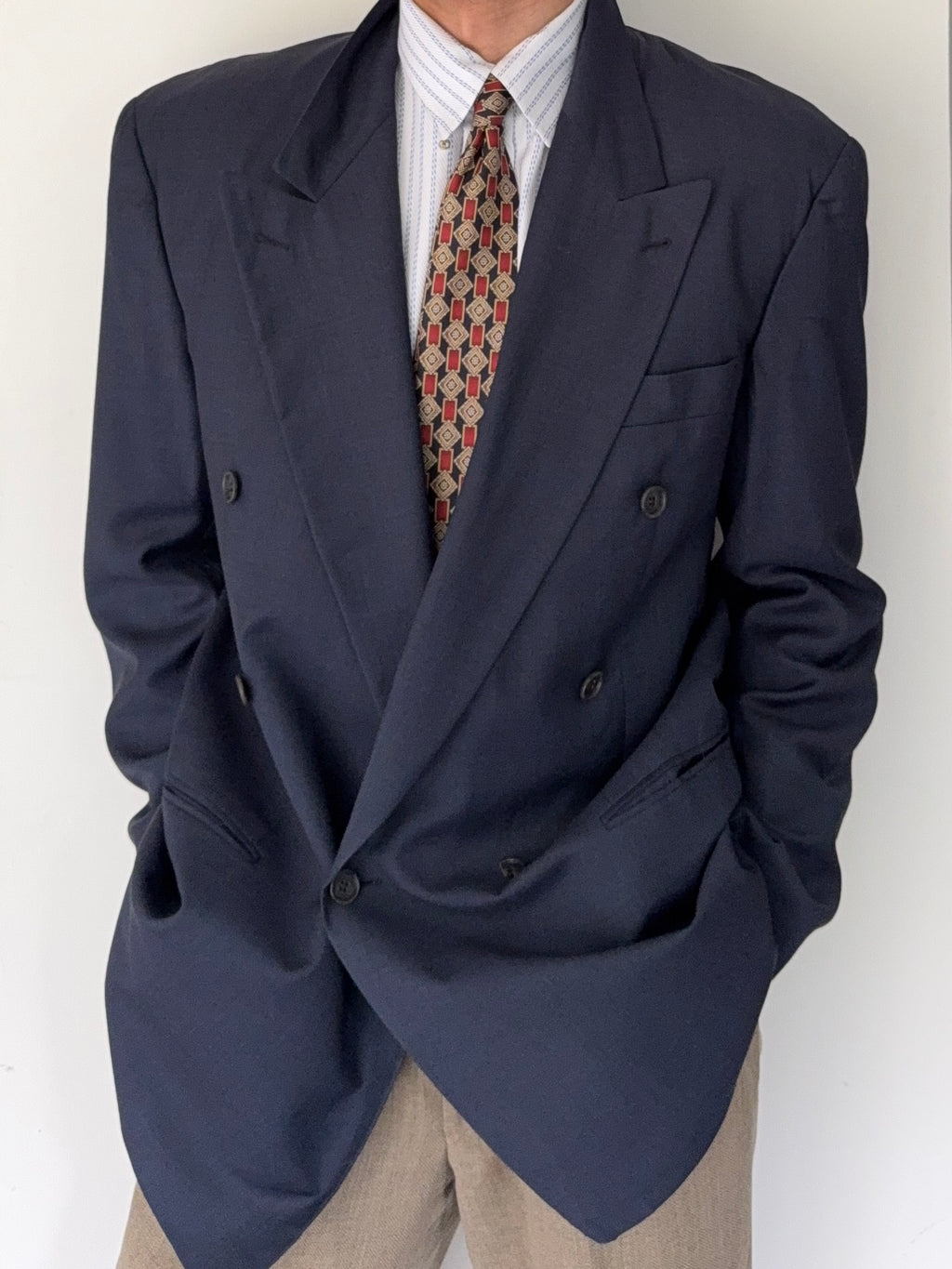 Hugo Boss 1980s 'Al Capone' Double Breasted Peaked Lapel Sports Jacket Blazer - Size L