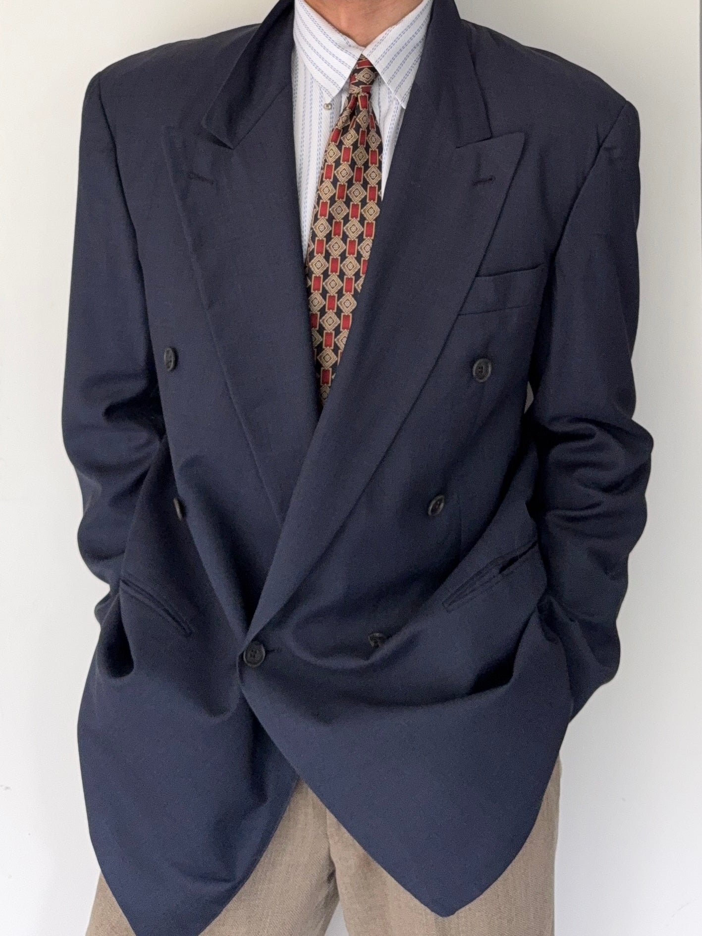 Hugo Boss 1980s 'Al Capone' Double Breasted Peaked Lapel Sports Jacket Blazer - Size L