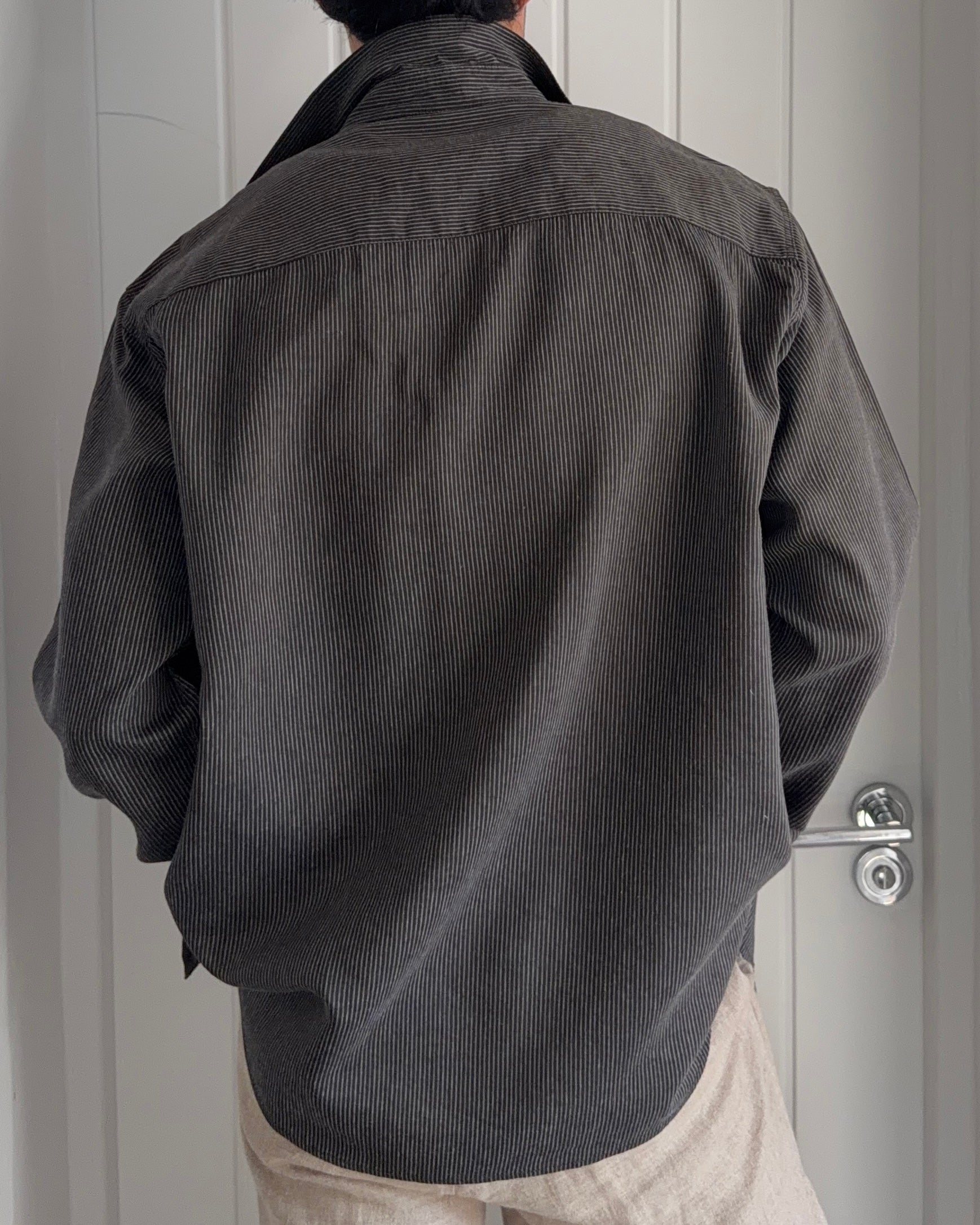 Giorgio Armani Black Label 1990s Slant Pocket Textured Relaxed Shirt - Size L