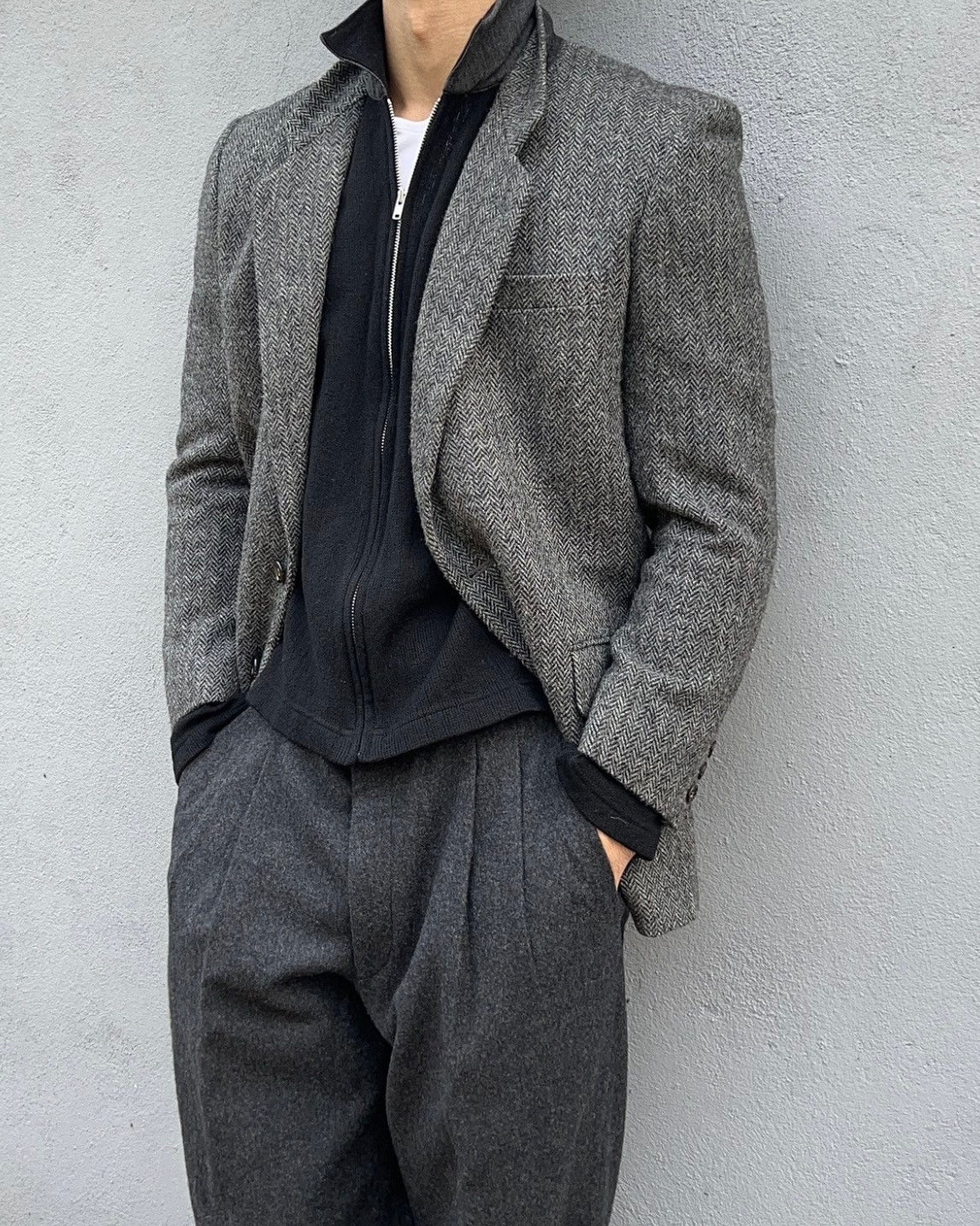 Comme Des Garcons Homme 1990s Wool Herringbone Suit - M Jacket / 32" Waist