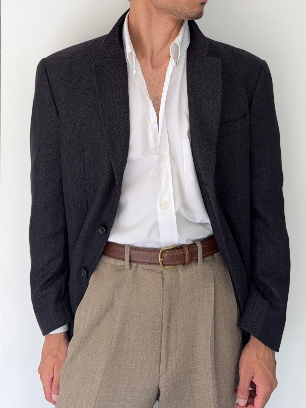 Armani 1990s 3B Herringbone Wool Sports Jacket Blazer - Size XL