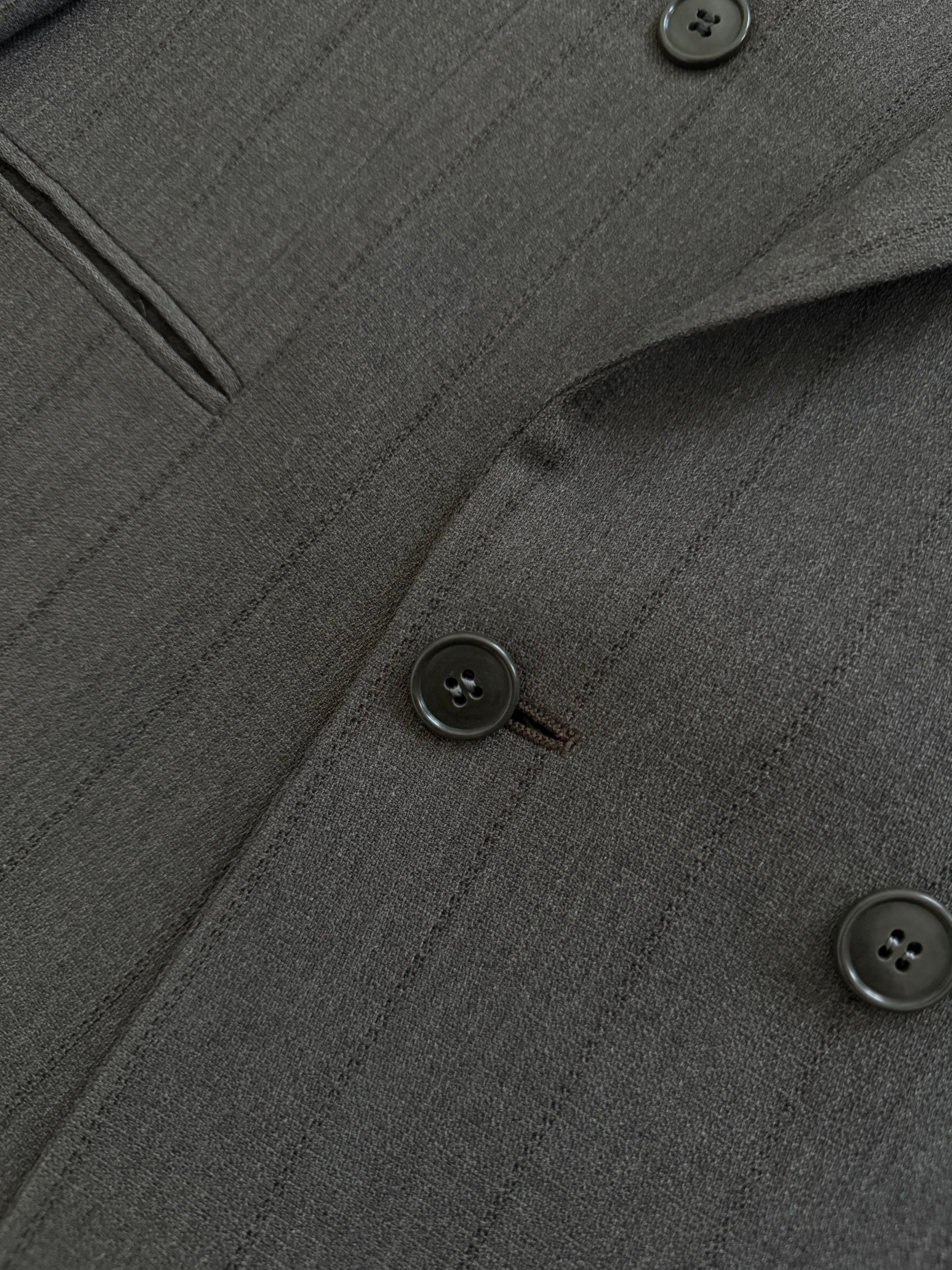 Giorgio Armani 1980s Peaked Lapel Double Breasted Textured Wool Pleated Suit - Size L Jacket / 36" Waist