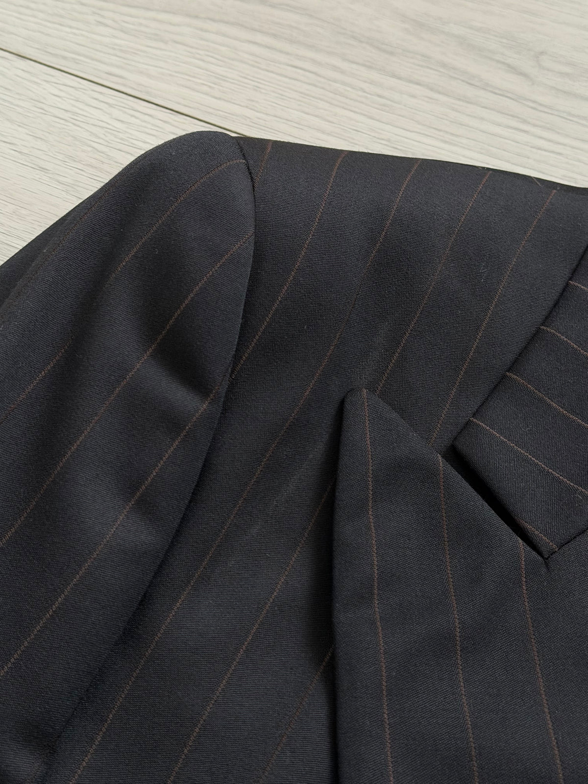 Armani 1990s Peaked Lapel Double Breasted Pleated Wool Suit Espresso Black - Size M Jacket / 32" Waist