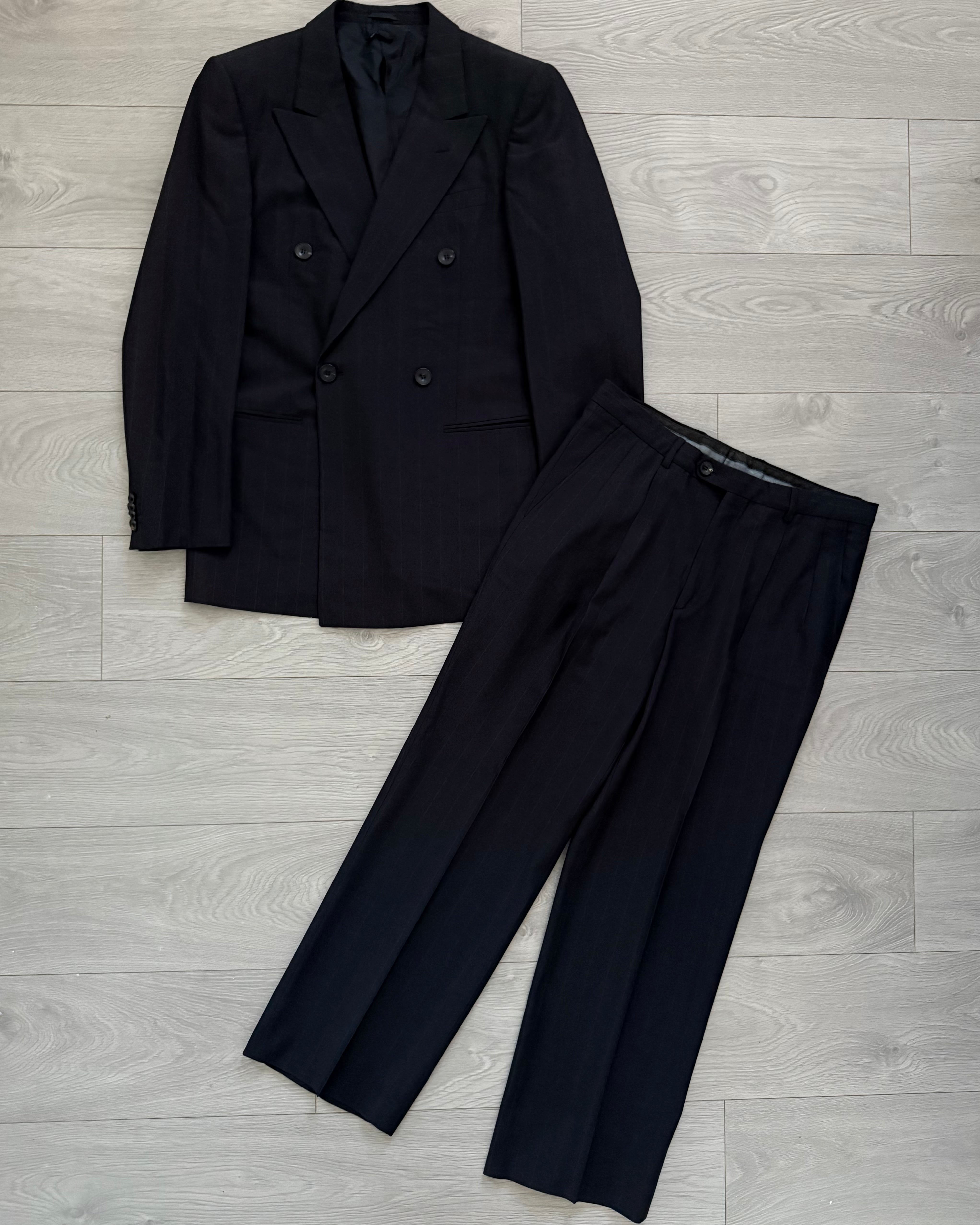 Giorgio Armani 1990s Striped Double Breasted Wool Suit - L Jacket