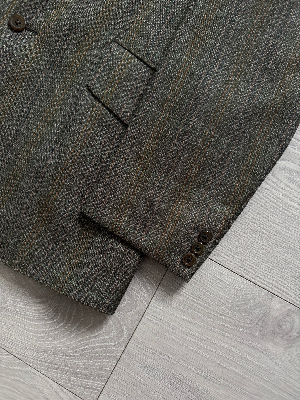 Vintage 1980s 2B Wool Textured Green Brown Suit - Size M Jacket / 32" Waist