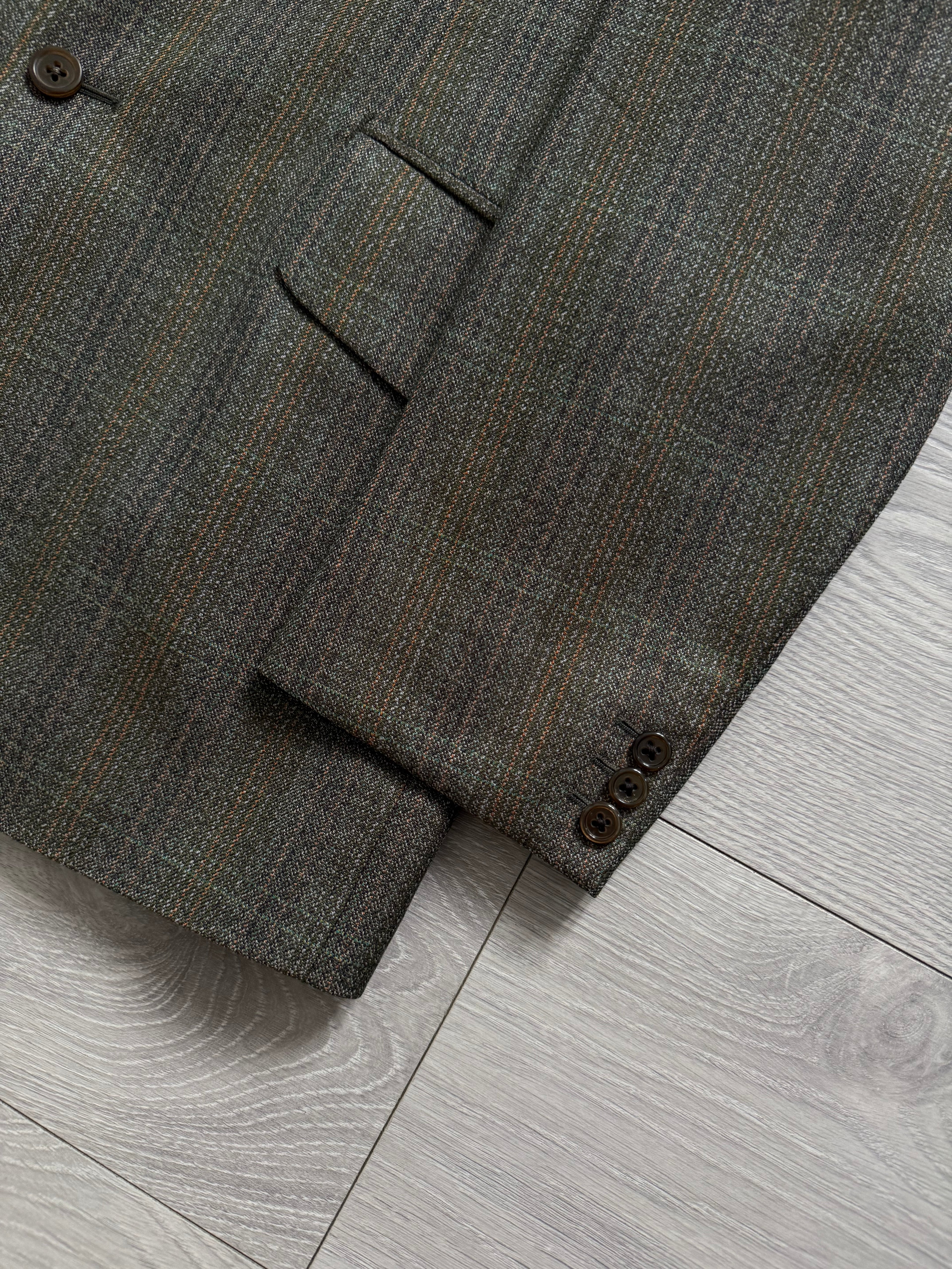 Vintage 1980s 2B Wool Textured Green Brown Suit - Size M Jacket / 32" Waist