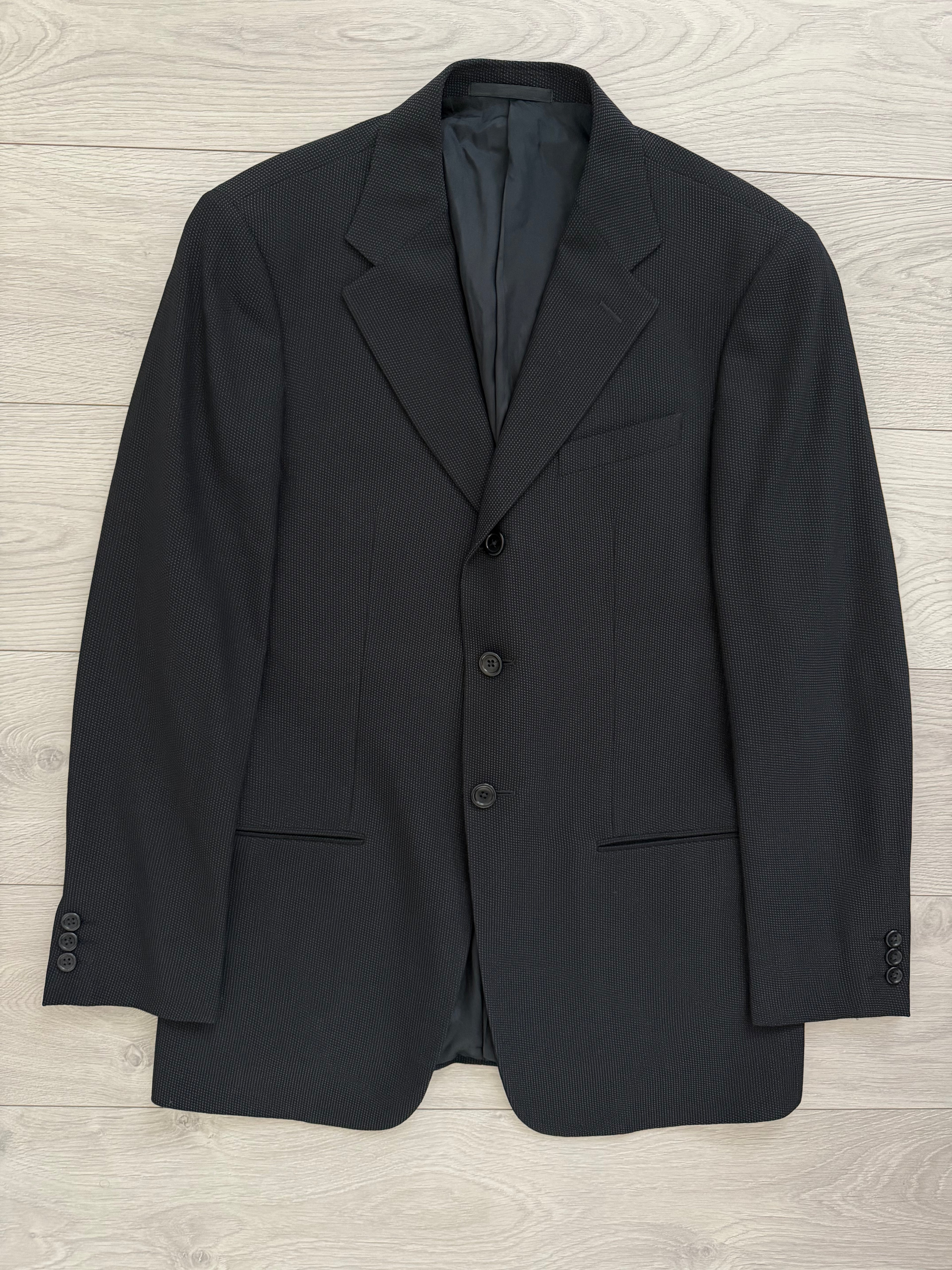 Armani 1990s 2B Pleated Textured Wool Black Suit - Size M Jacket / 32" Waist