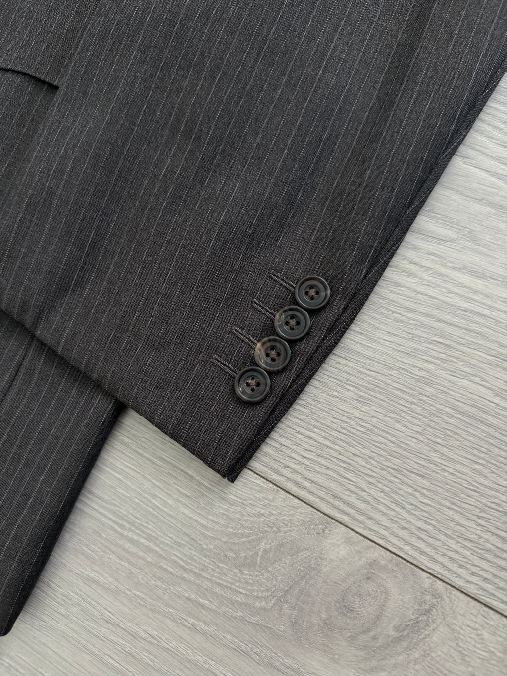Burberry 1990s 2B Striped Wool Double-Pleat Espresso Grey Suit - Size M Jacket / 33" Waist