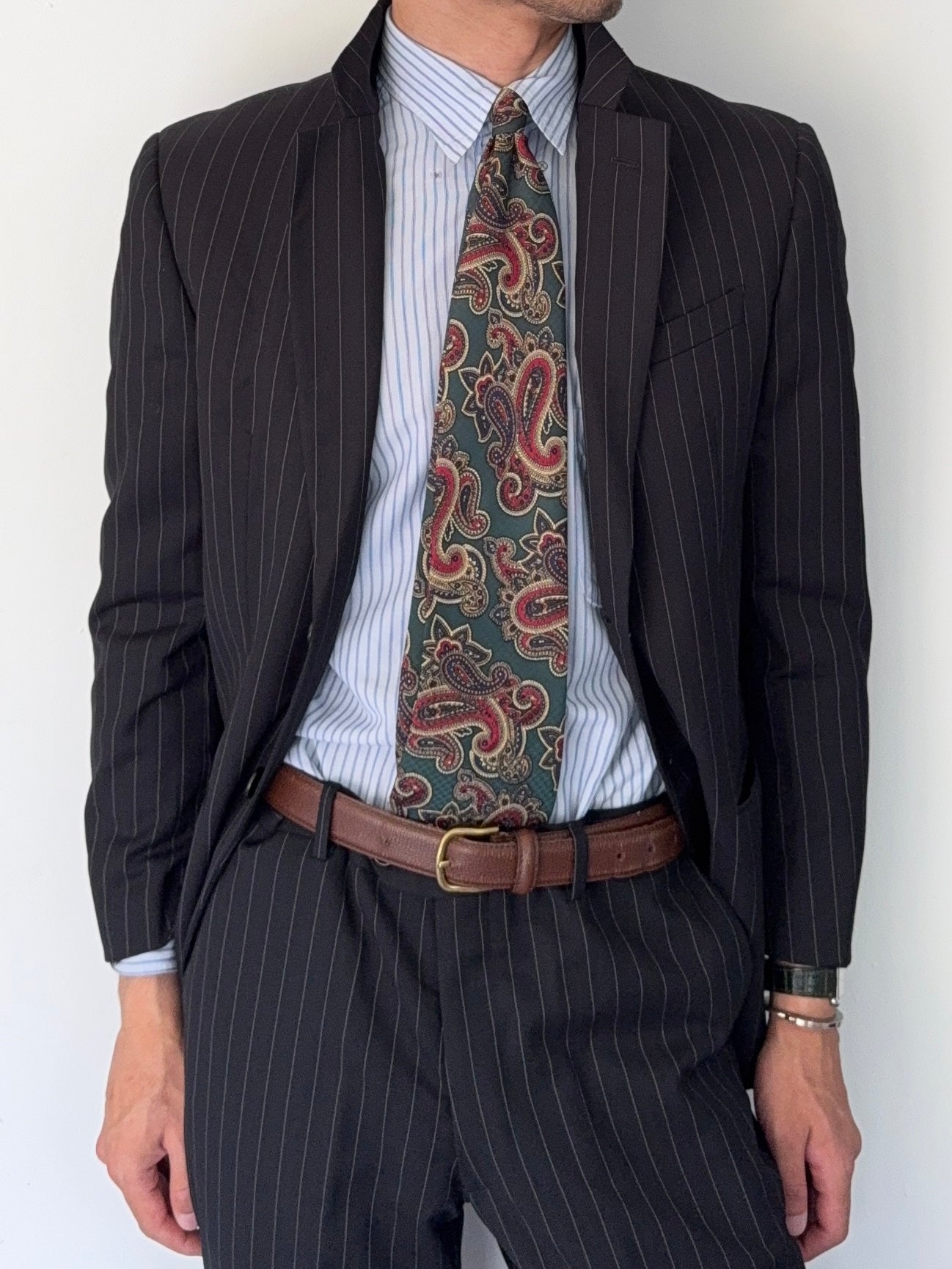 Armani 1990s 2B Striped Pleated Wool Suit - Size S Jacket / 32" Waist