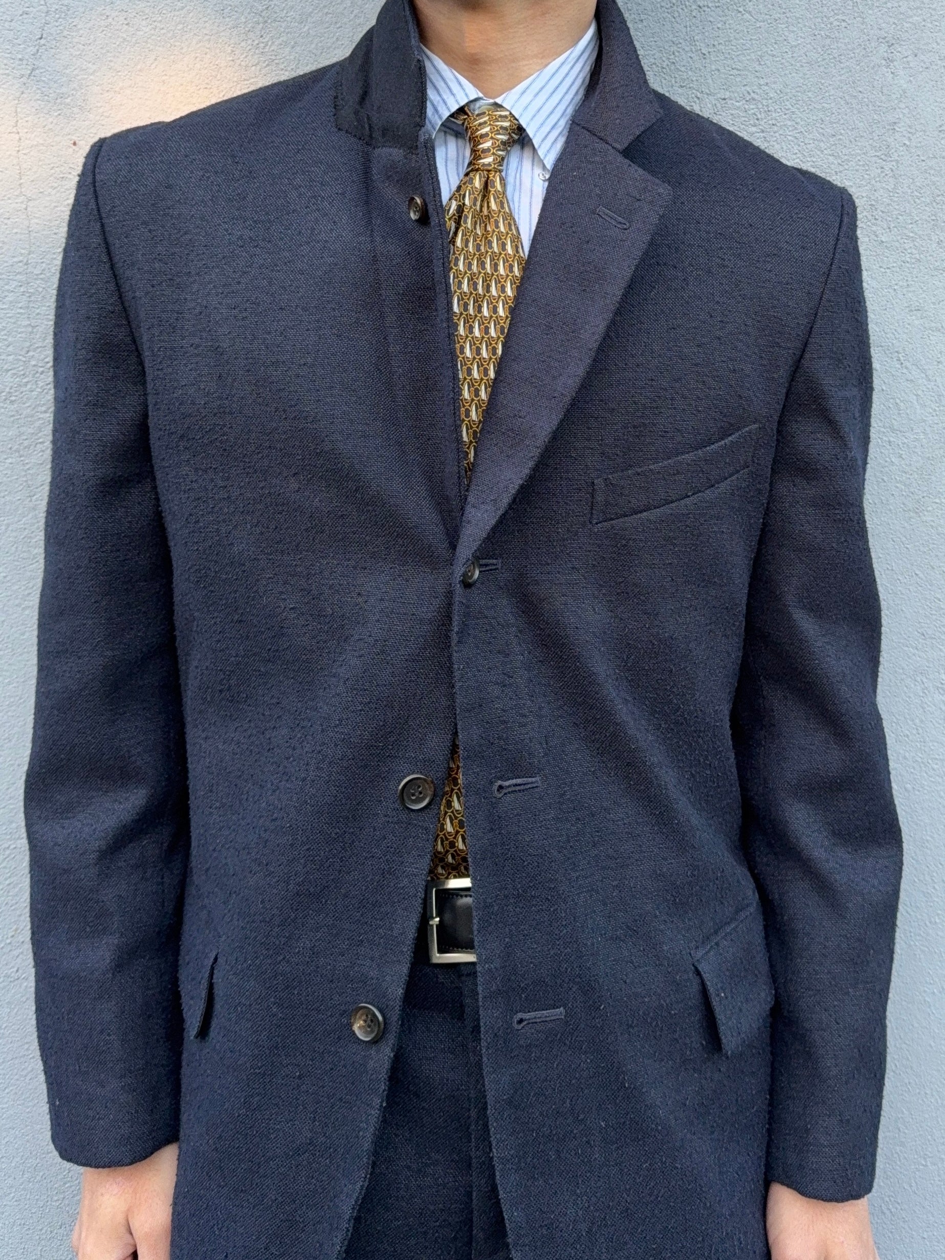 Comme Des Garcons Homme Plus SS1998 Structured Poly 'Pilled' Blue Suit - Size M Jacket / 32" Waist