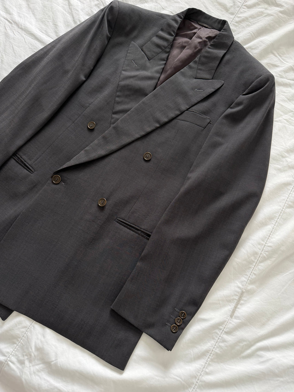 Cerruti 1990s Peaked Lapel Double Breasted Wool Sport Jacket Blazer Grey - Size L