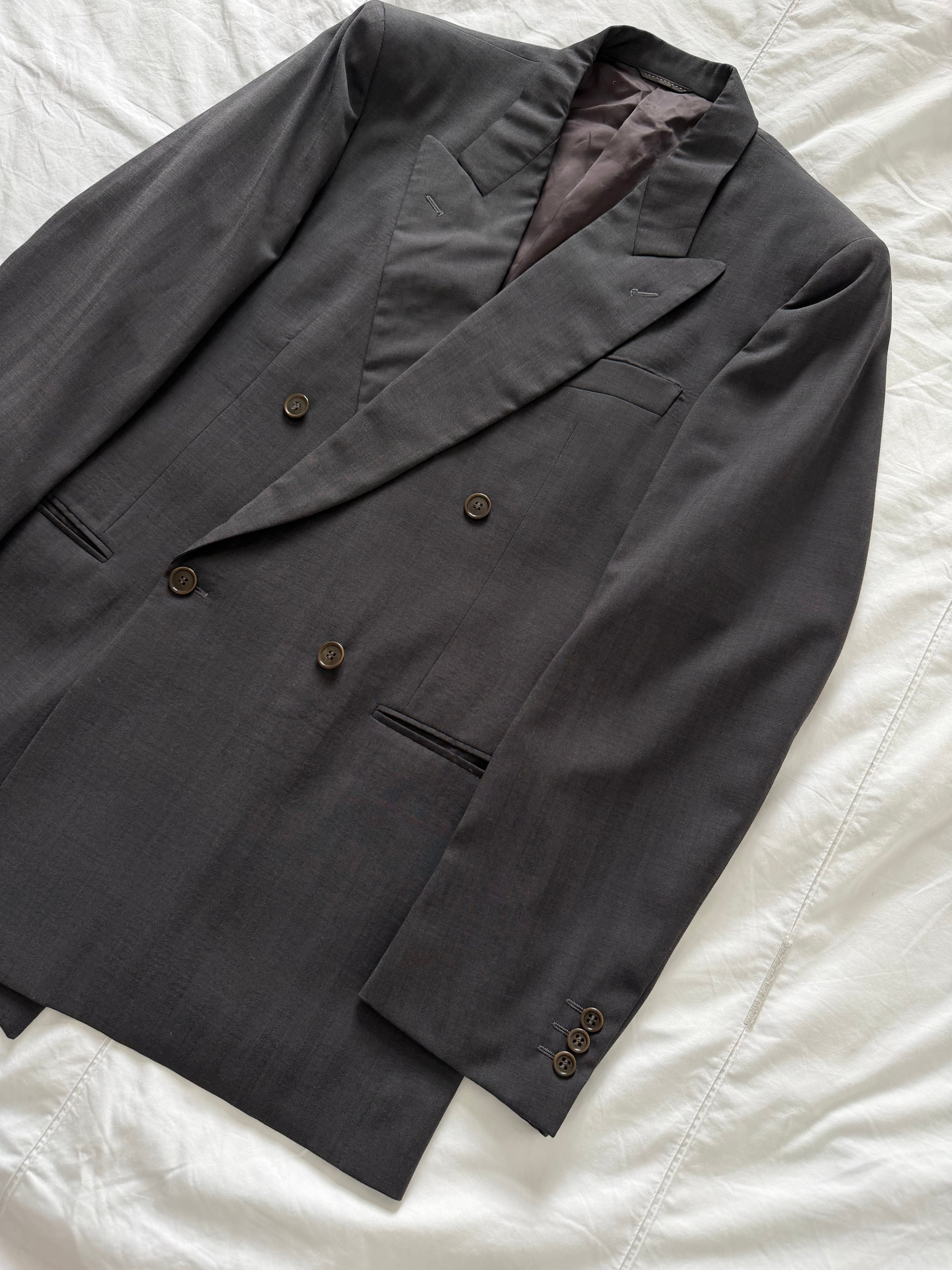 Cerruti 1990s Peaked Lapel Double Breasted Wool Sport Jacket Blazer Grey - Size L