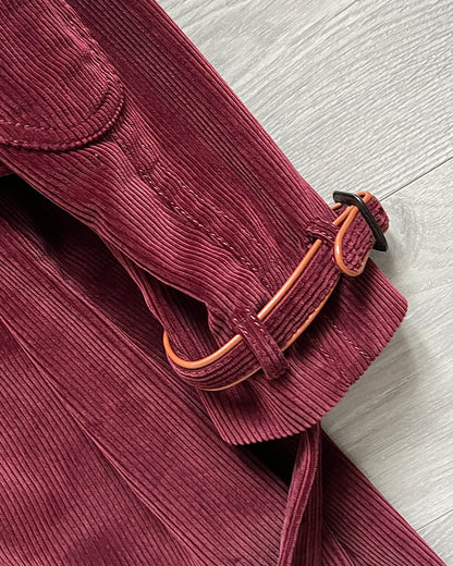 Prada FW2017 Runway Burgundy Red Western Corduroy Belted Coat - Size M