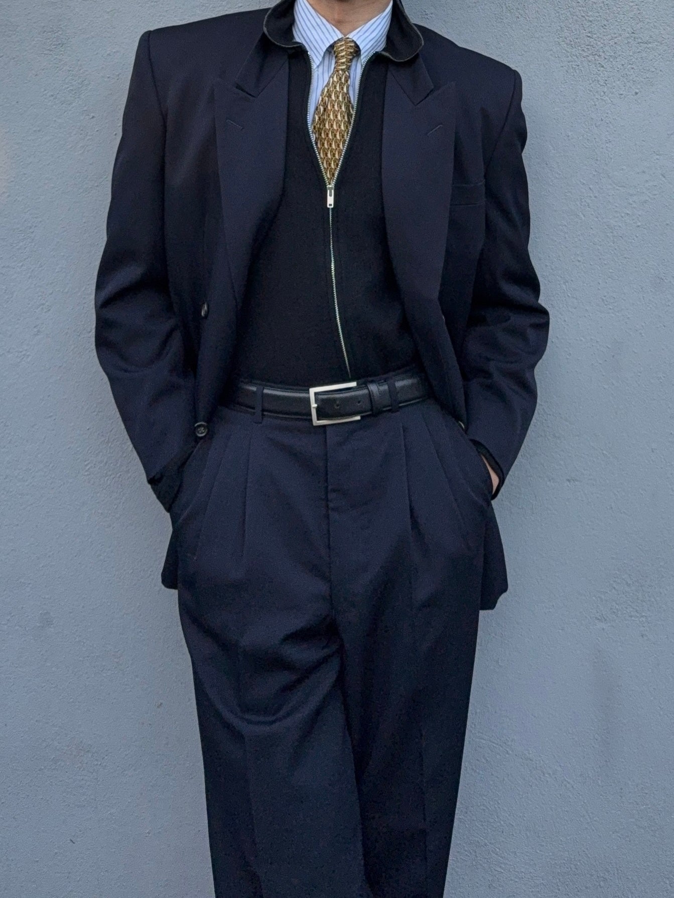 Comme Des Garcons Homme 1992 Double Breasted Pleated Wool Navy Suit - Size M Jacket / 30" Waist
