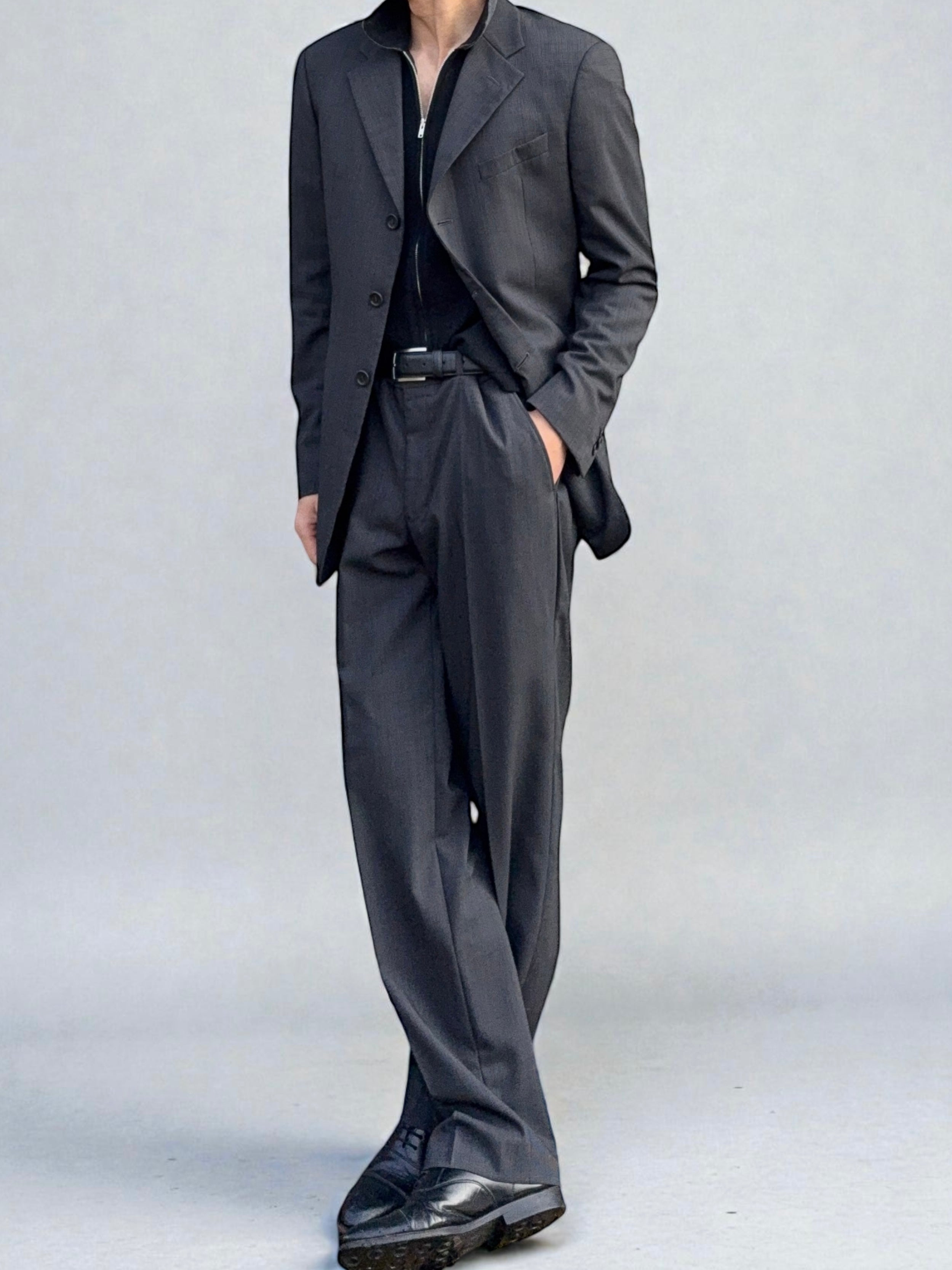 Armani 1990s 3B Charcoal Grey Pleated Wool Suit - Size L Jacket / 34" Waist